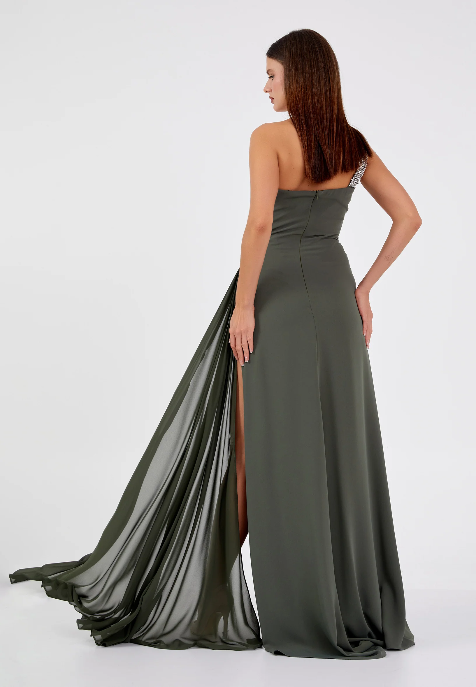 One Shoulder Maxi Chiffon Column Regular Wedding Guest Dress aln1682 - Image 2