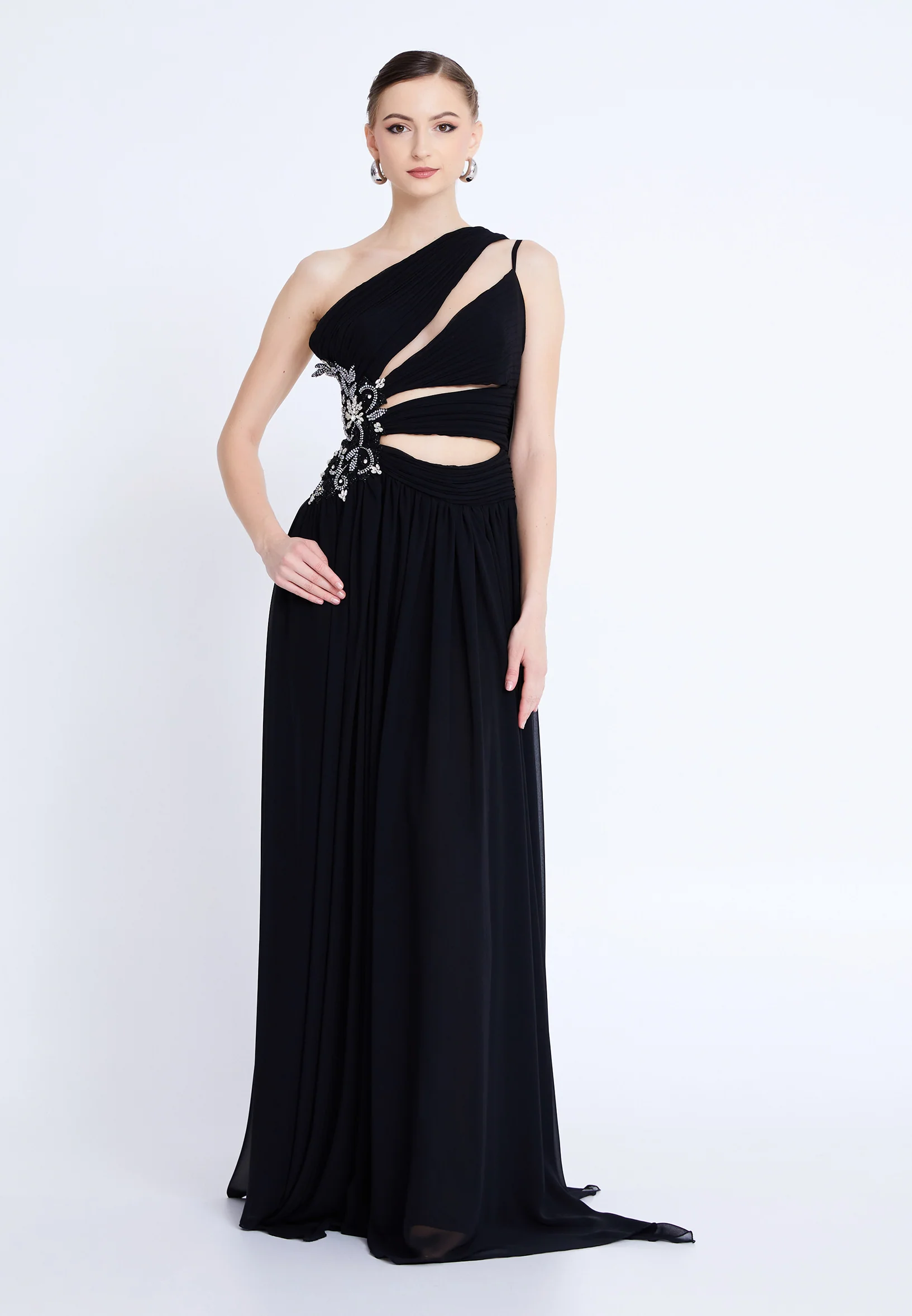 One Shoulder Maxi Chiffon Column Regular Wedding Guest Dress aln1824