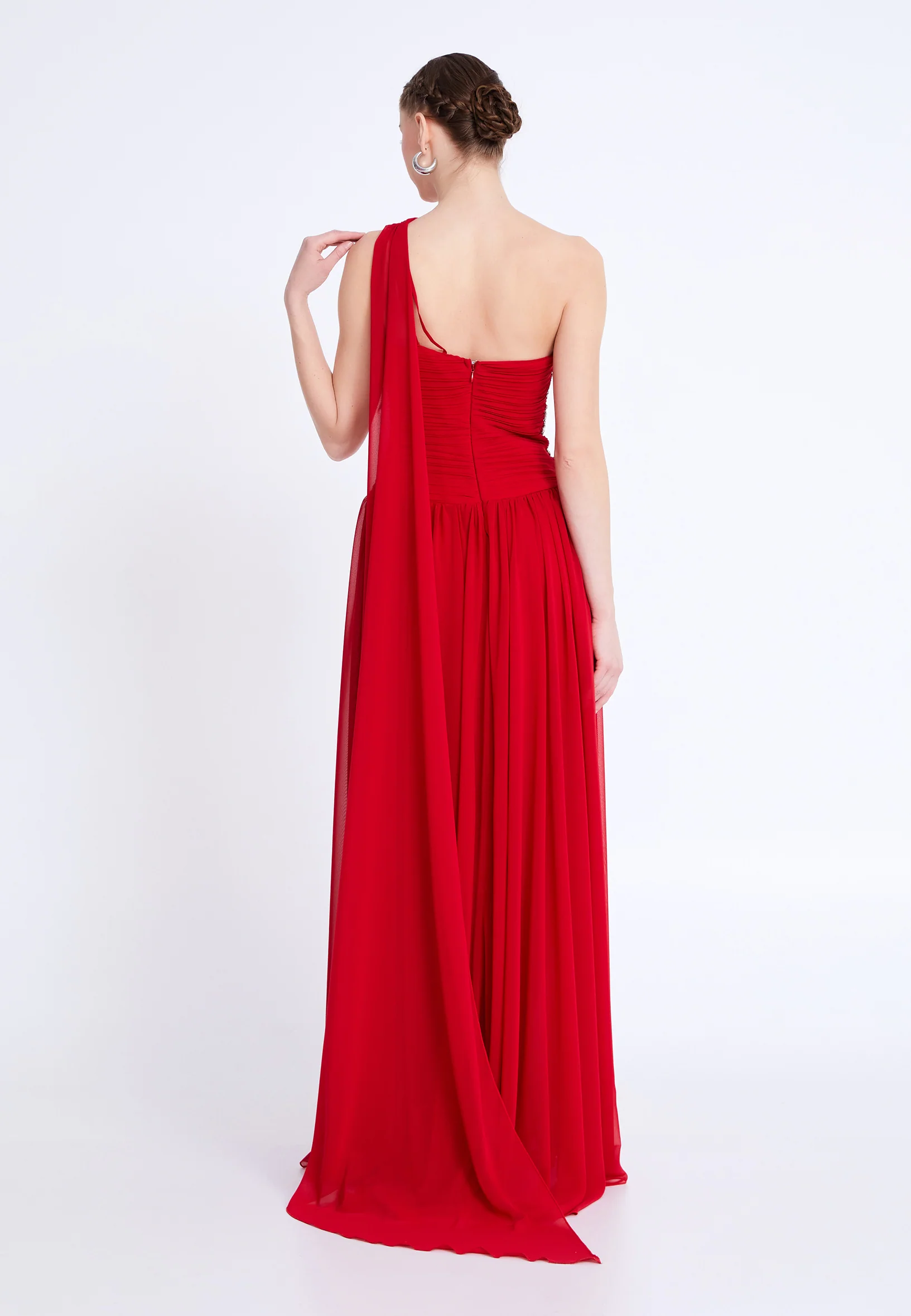 One Shoulder Maxi Chiffon Column Regular Wedding Guest Dress aln1824 - Image 10