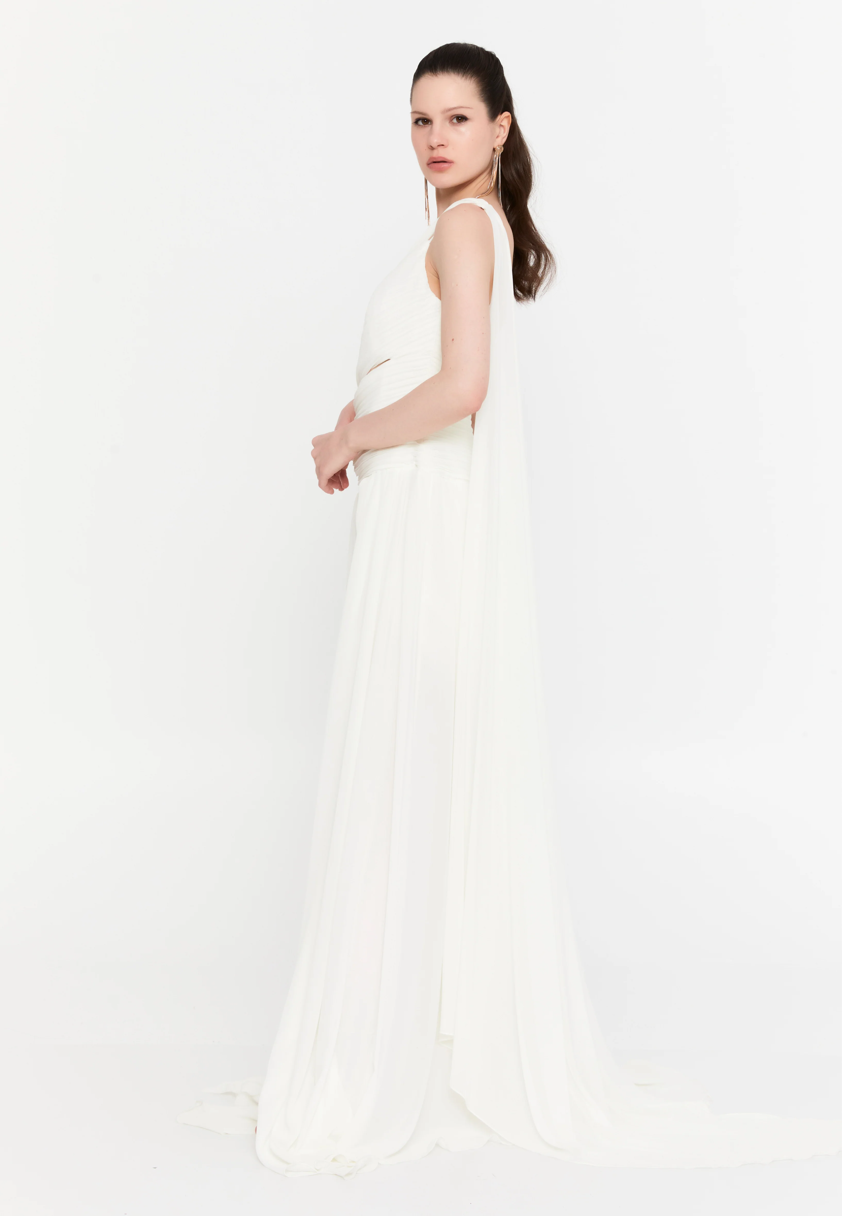 One Shoulder Maxi Chiffon Column Regular Wedding Guest Dress aln1824 - Image 15