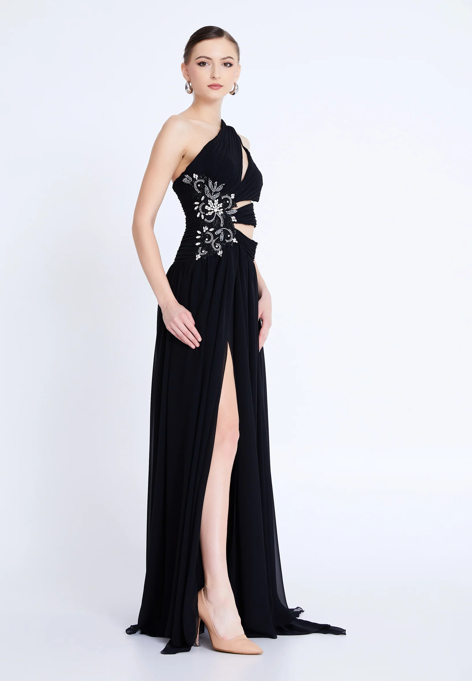 One Shoulder Maxi Chiffon Column Regular Wedding Guest Dress aln1824 - Image 3
