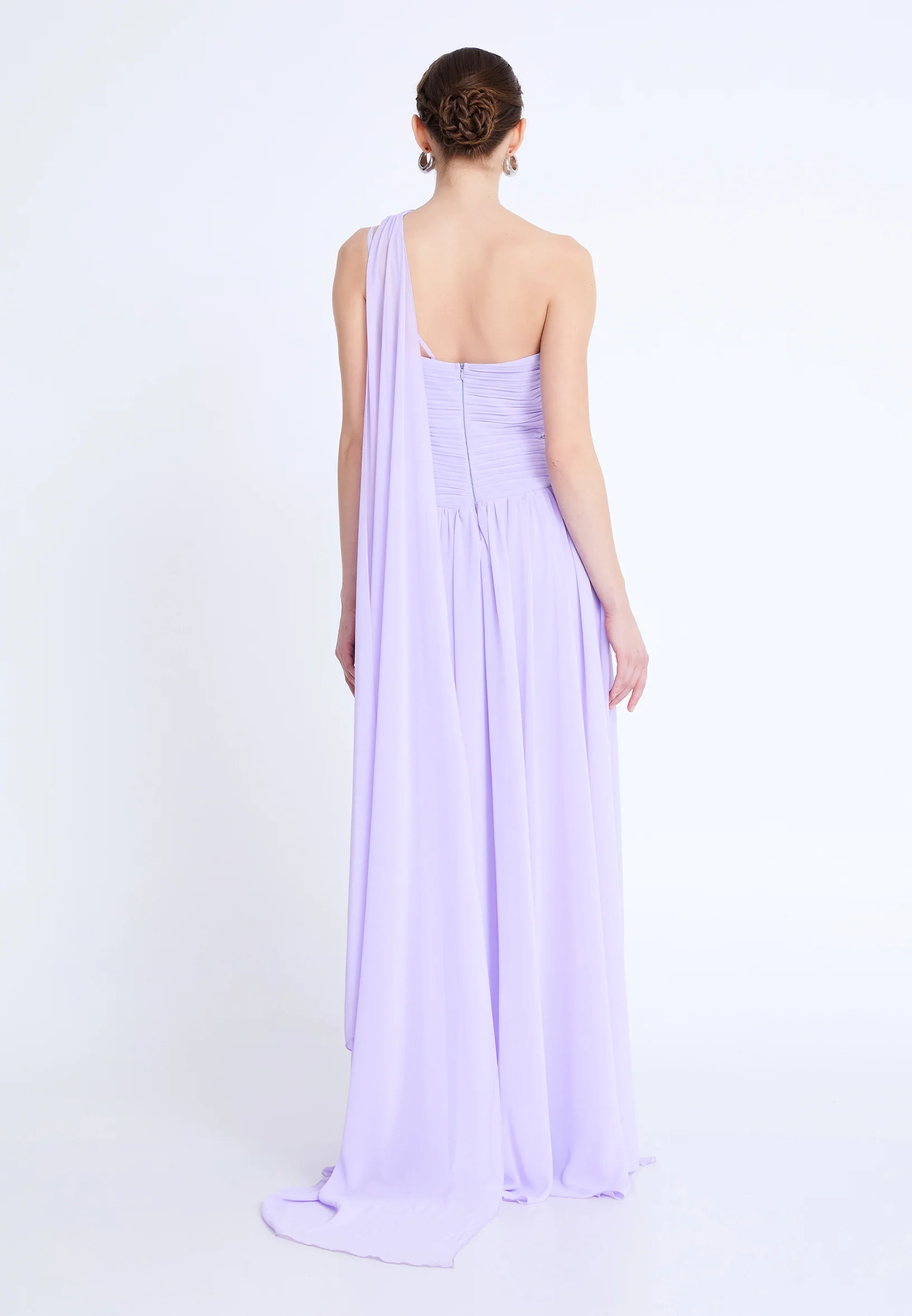 One Shoulder Maxi Chiffon Column Regular Wedding Guest Dress aln1824 - Image 6