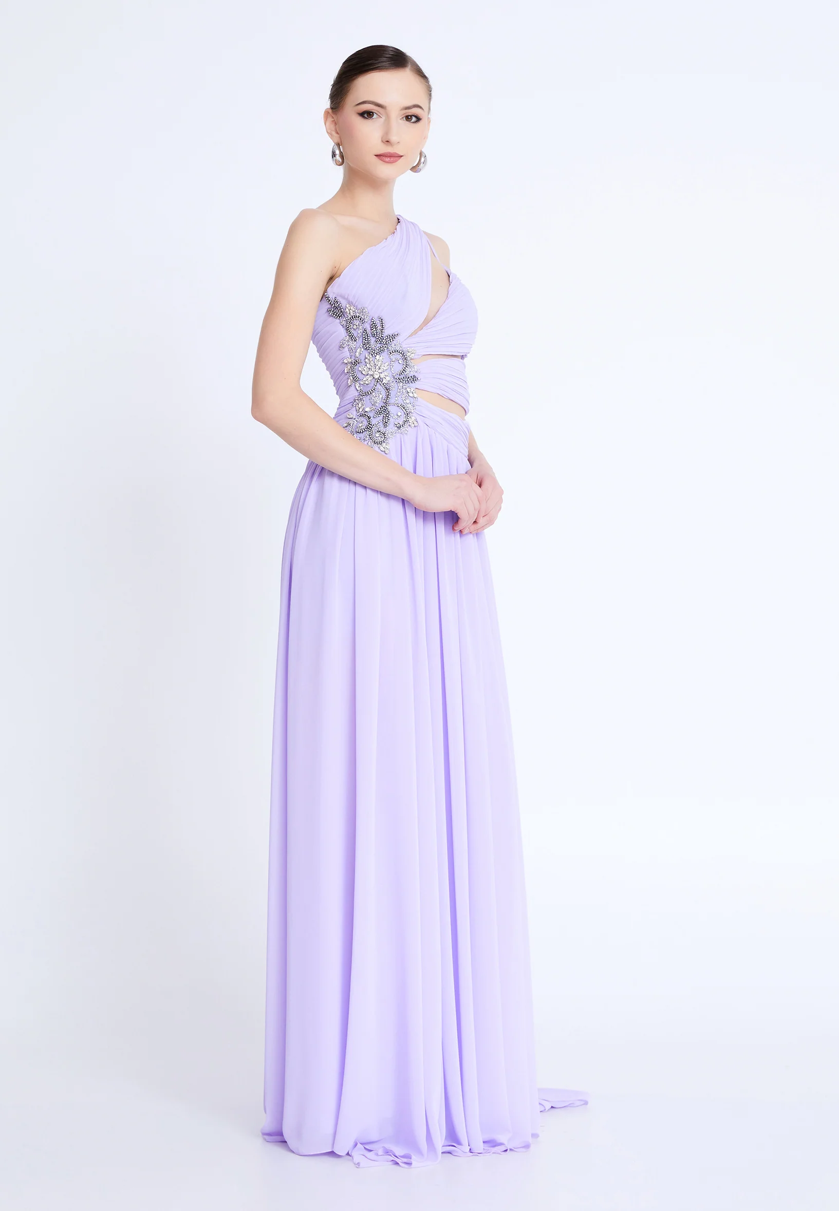One Shoulder Maxi Chiffon Column Regular Wedding Guest Dress aln1824 - Image 7