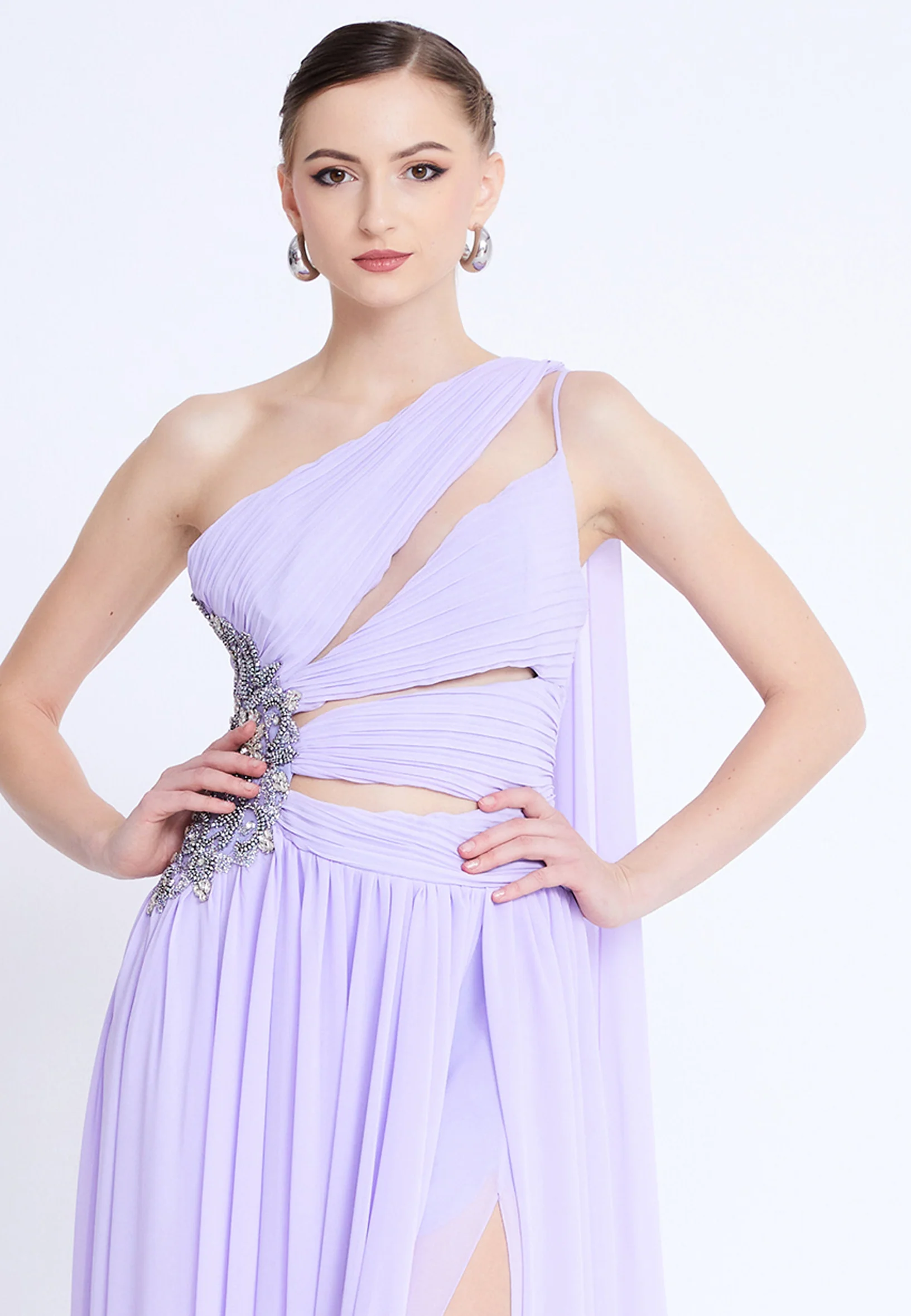 One Shoulder Maxi Chiffon Column Regular Wedding Guest Dress aln1824 - Image 8