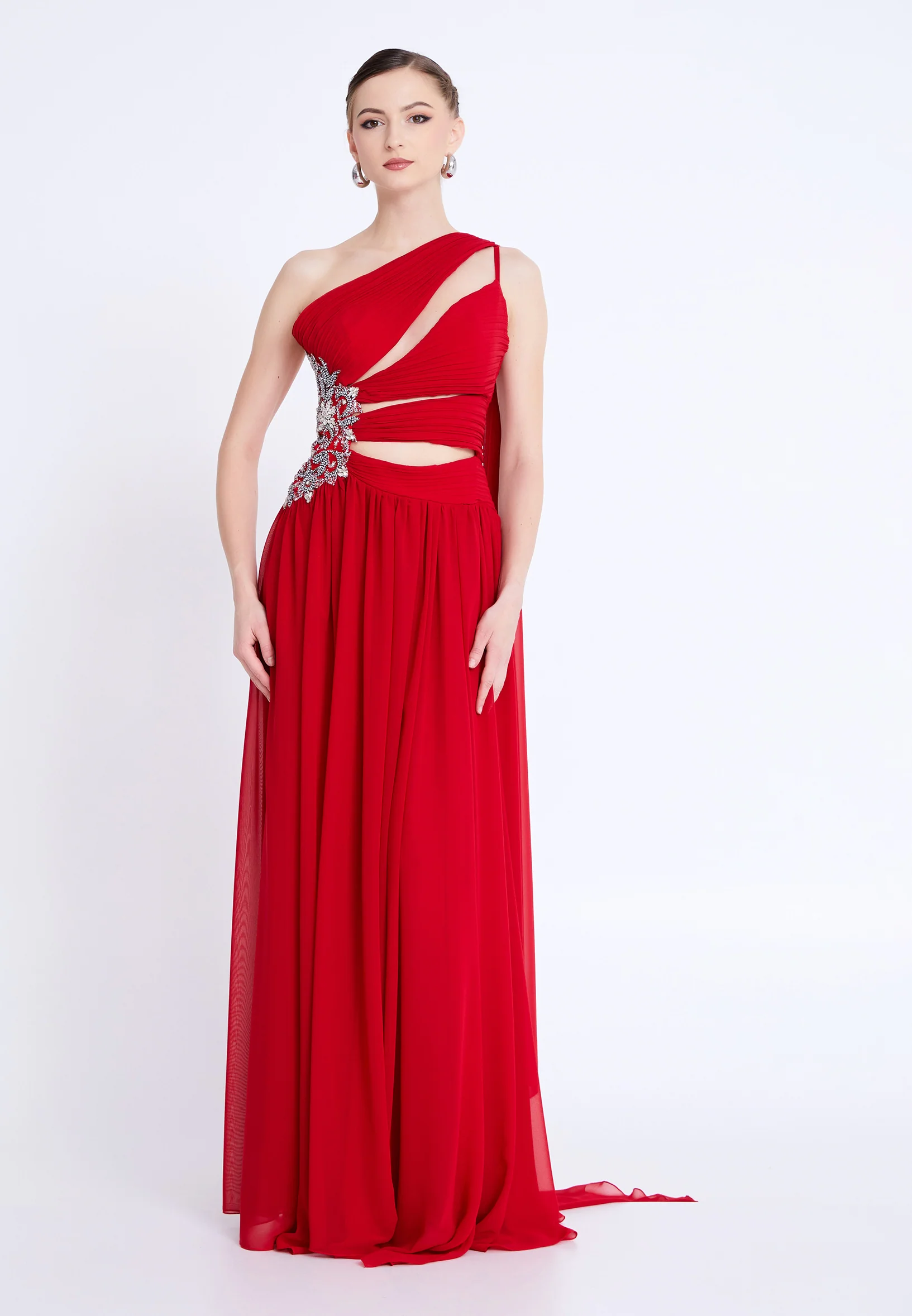 One Shoulder Maxi Chiffon Column Regular Wedding Guest Dress aln1824 - Image 9