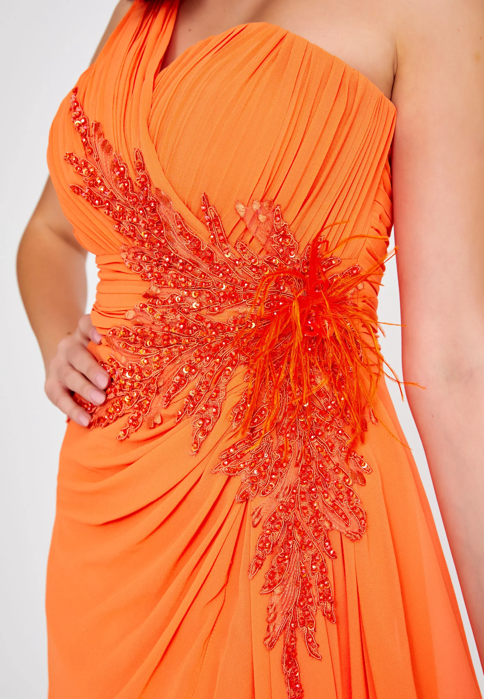 One Shoulder Maxi Chiffon Column Regular Wedding Guest Dress omn448 - Image 3