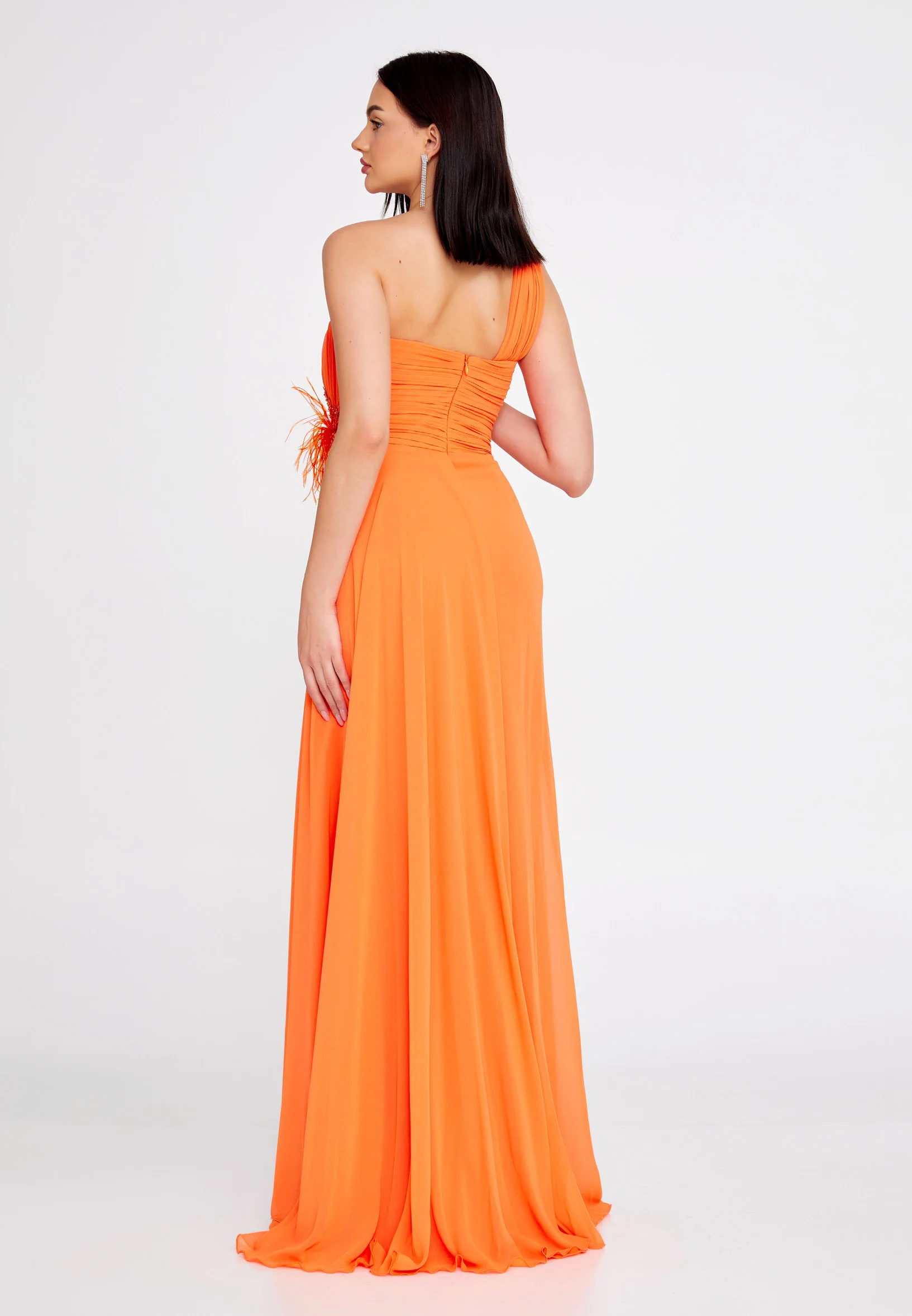 One Shoulder Maxi Chiffon Column Regular Wedding Guest Dress omn448 - Image 4