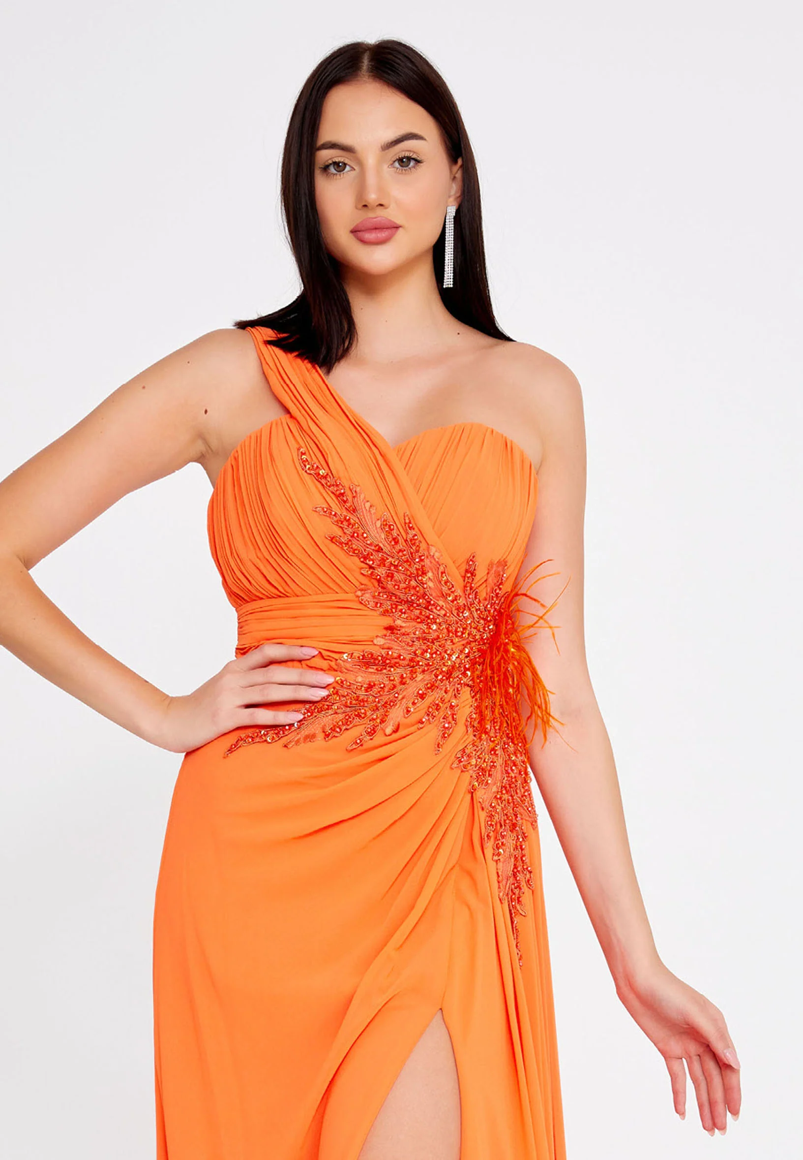 One Shoulder Maxi Chiffon Column Regular Wedding Guest Dress omn448 - Image 6