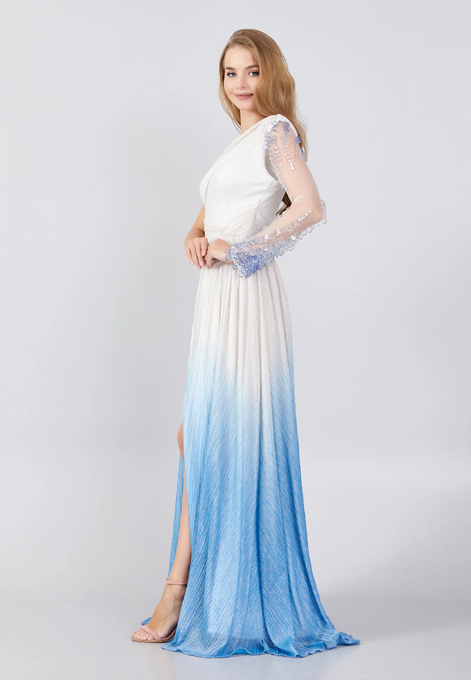 One Shoulder Maxi Chiffon Column Regular Wedding Guest Dress swr5106 - Image 3