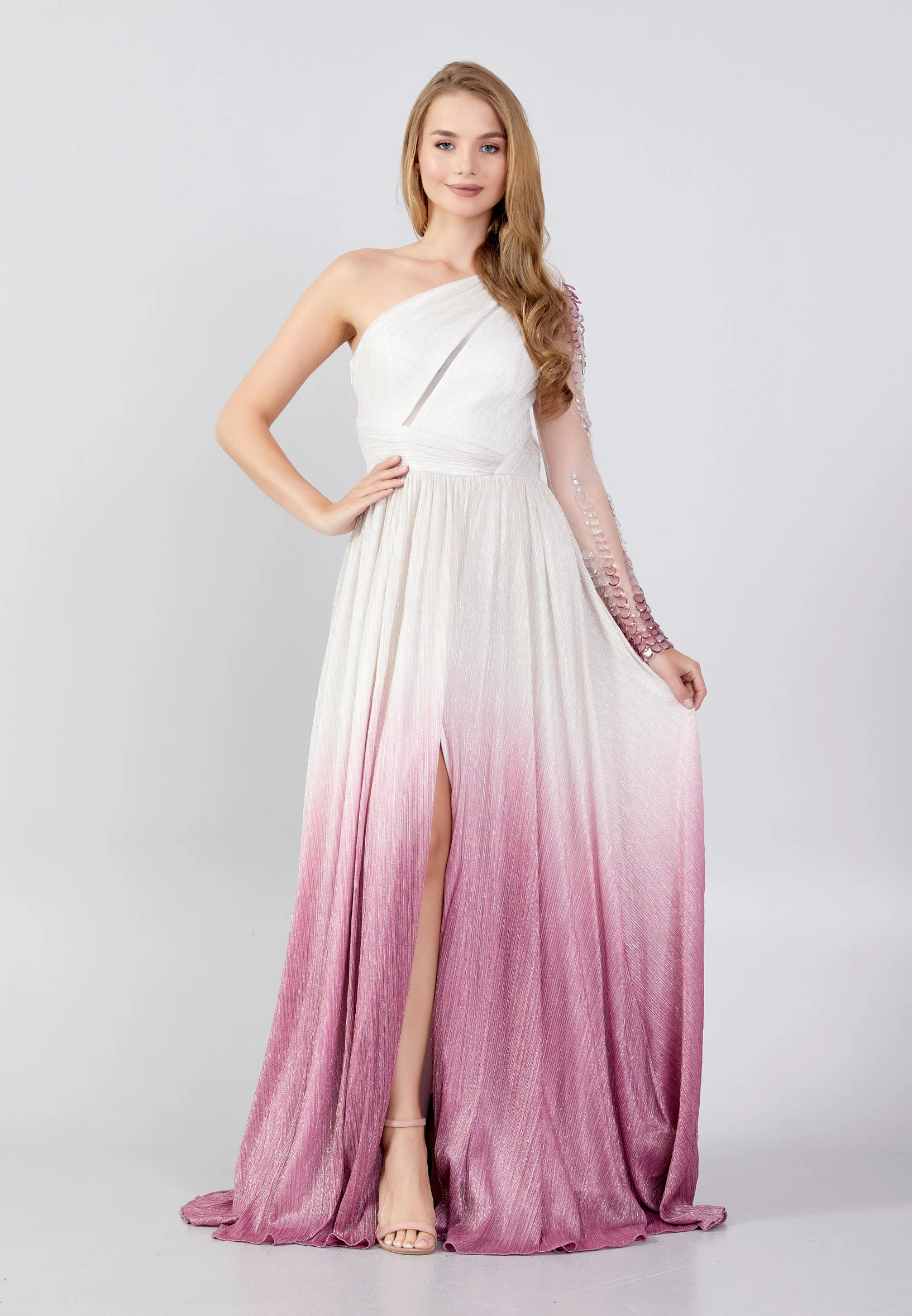 One Shoulder Maxi Chiffon Column Regular Wedding Guest Dress swr5106 - Image 5