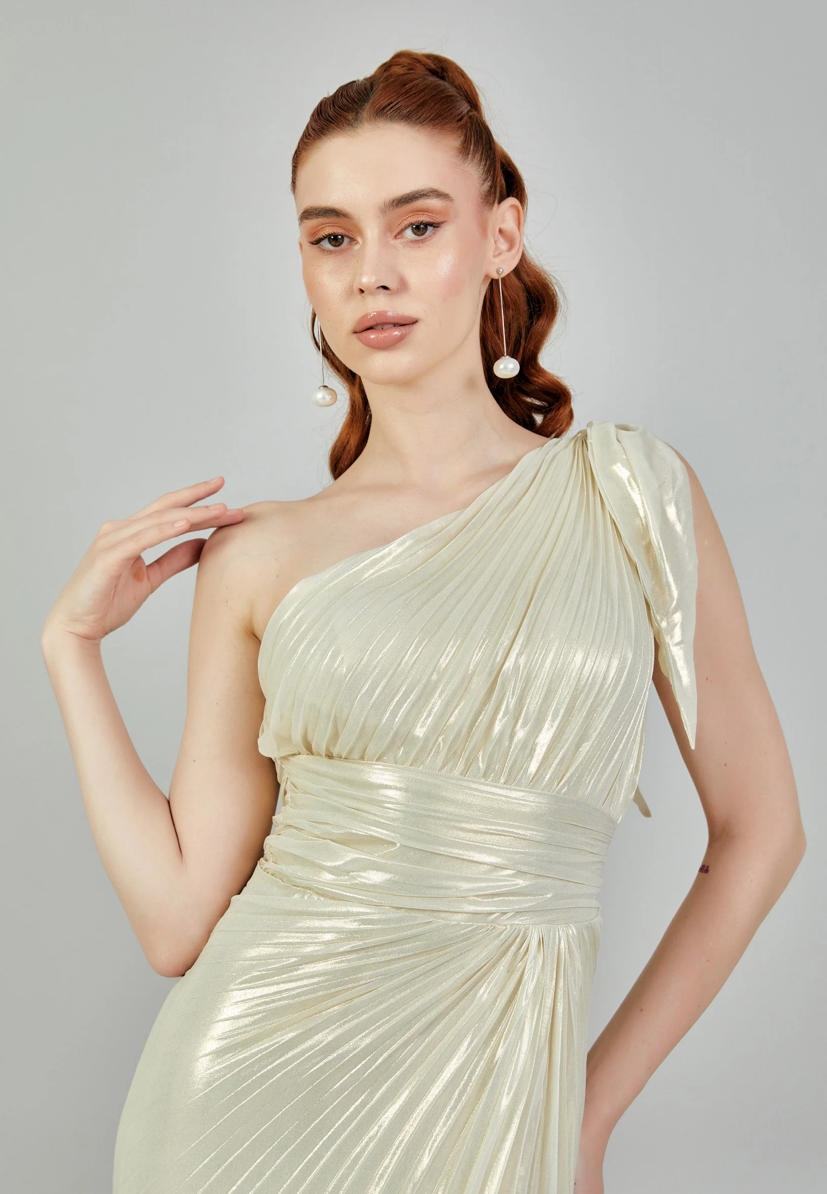 One Shoulder Maxi Chiffon Regular Engagement Dress sac5255 - Image 3