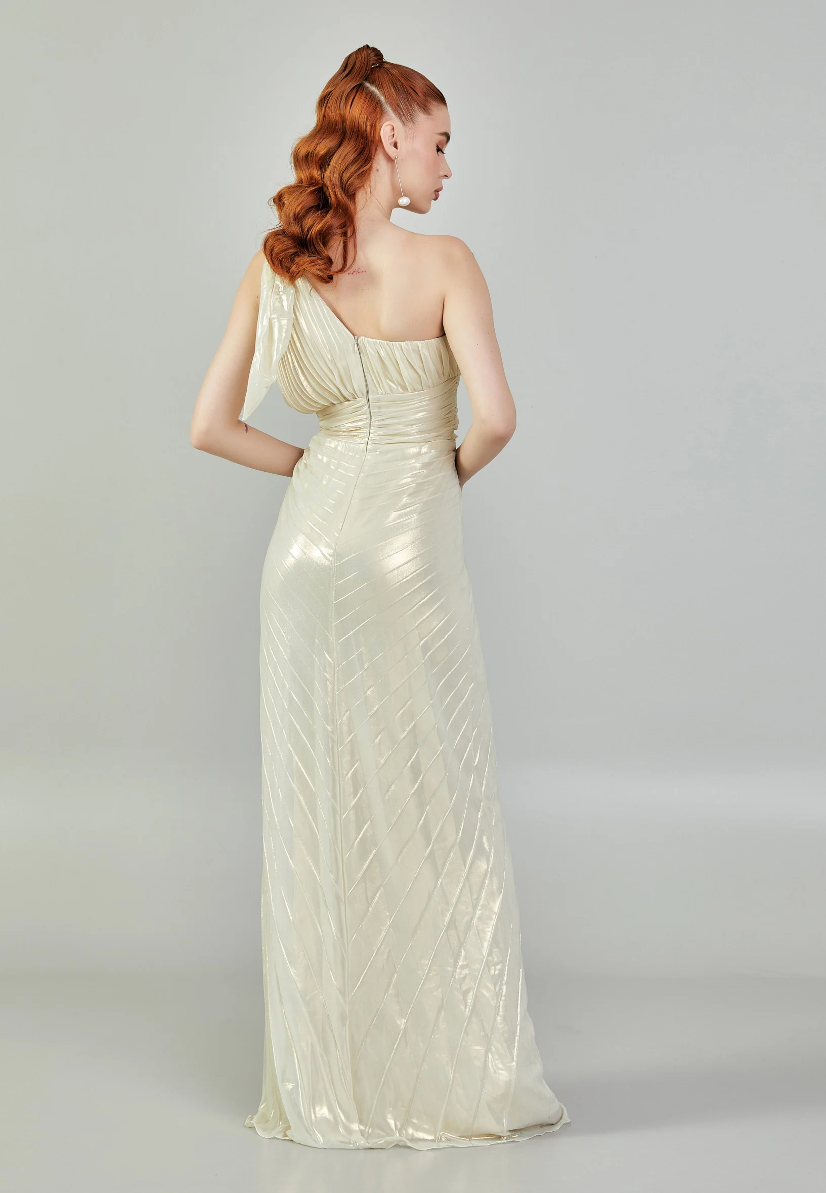 One Shoulder Maxi Chiffon Regular Engagement Dress sac5255 - Image 5