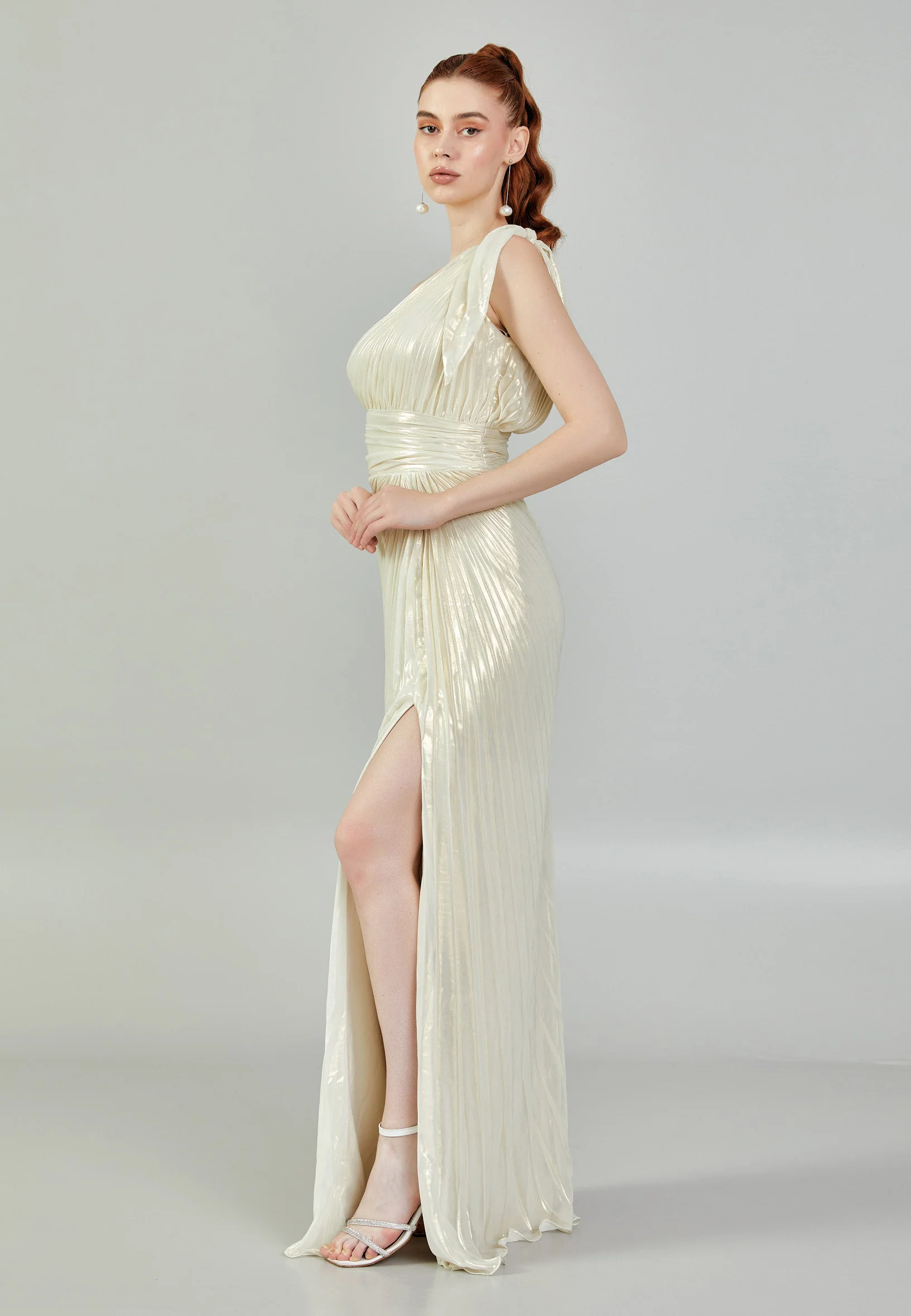 One Shoulder Maxi Chiffon Regular Engagement Dress sac5255 - Image 6