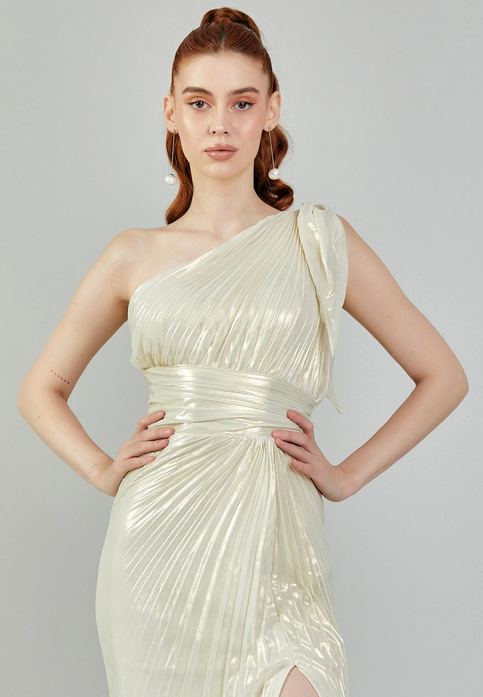 One Shoulder Maxi Chiffon Regular Engagement Dress sac5255 - Image 7