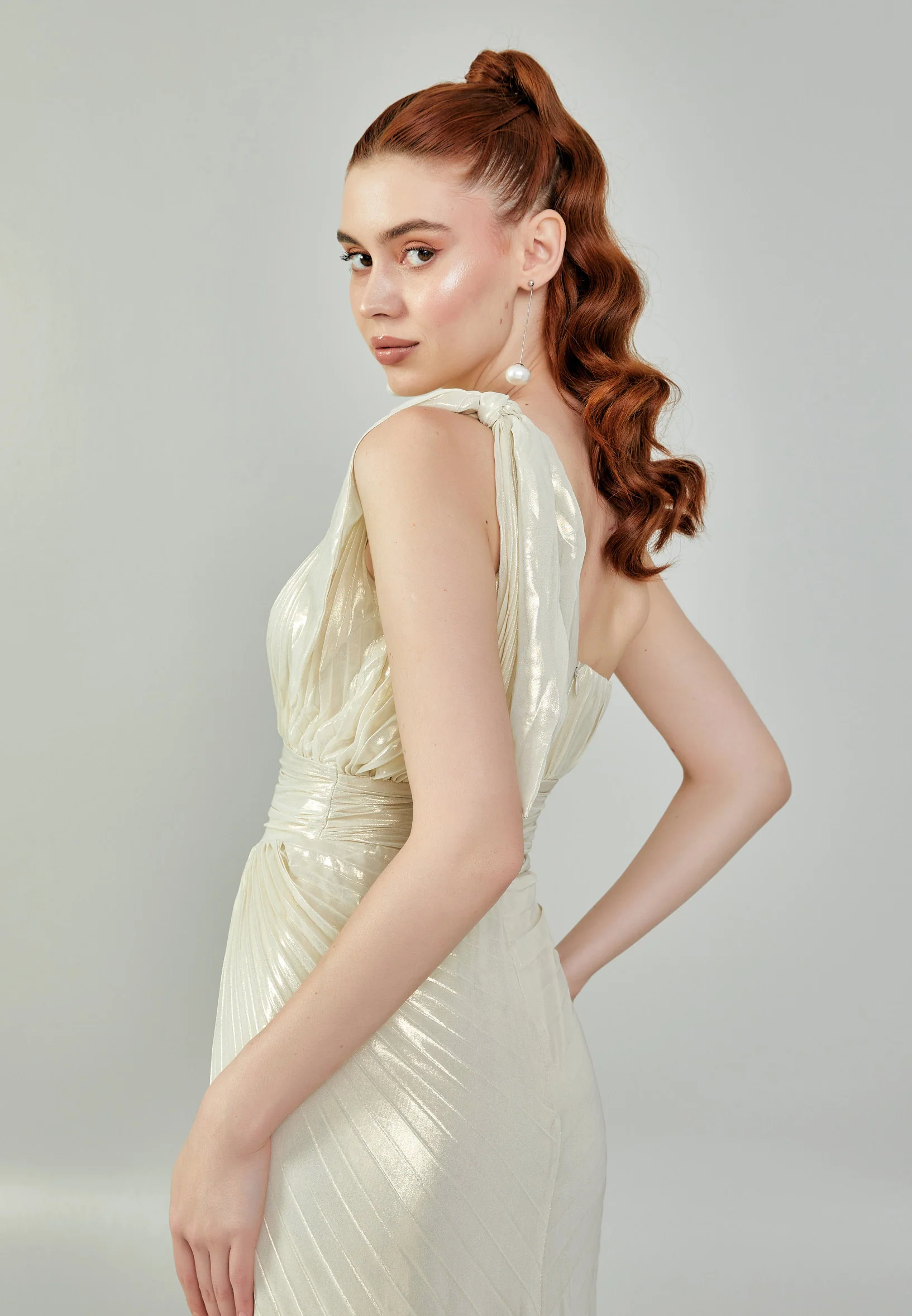 One Shoulder Maxi Chiffon Regular Engagement Dress sac5255 - Image 8