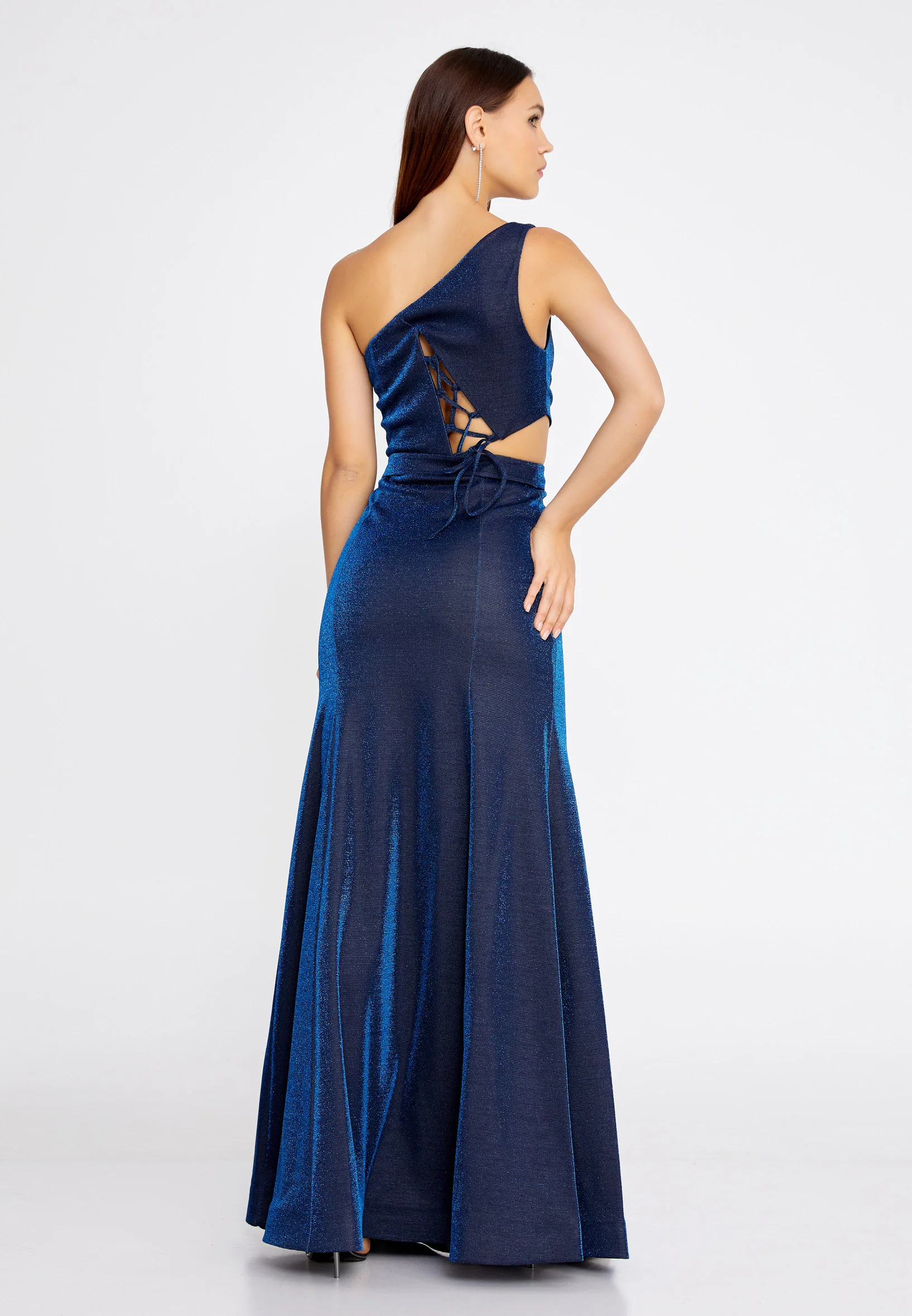 One Shoulder Maxi Crepe Mermaid Regular Evening Dress drd9051kb - Image 2