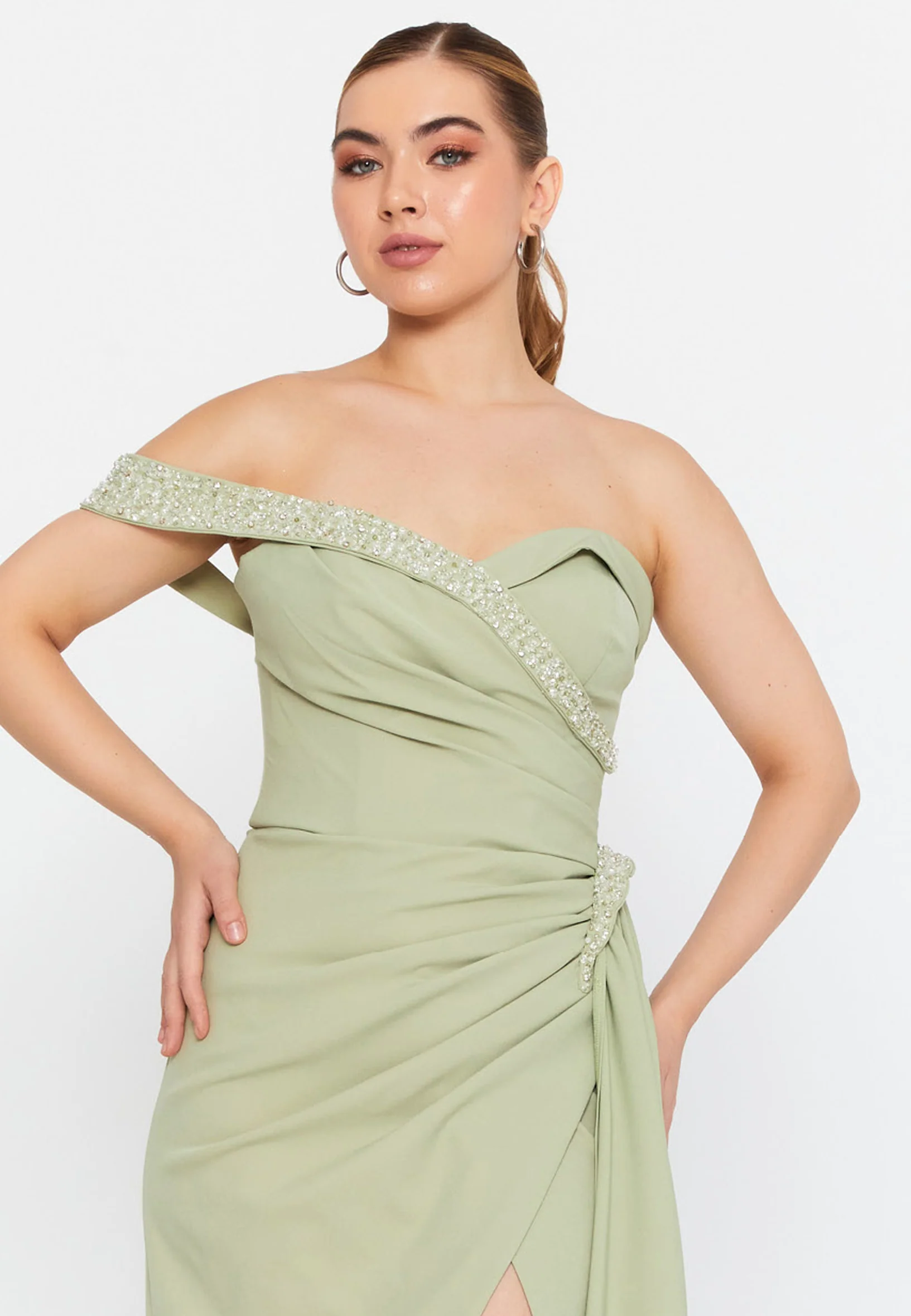 One Shoulder Maxi Crepe Mermaid Regular Evening Dress omn427 - Image 4