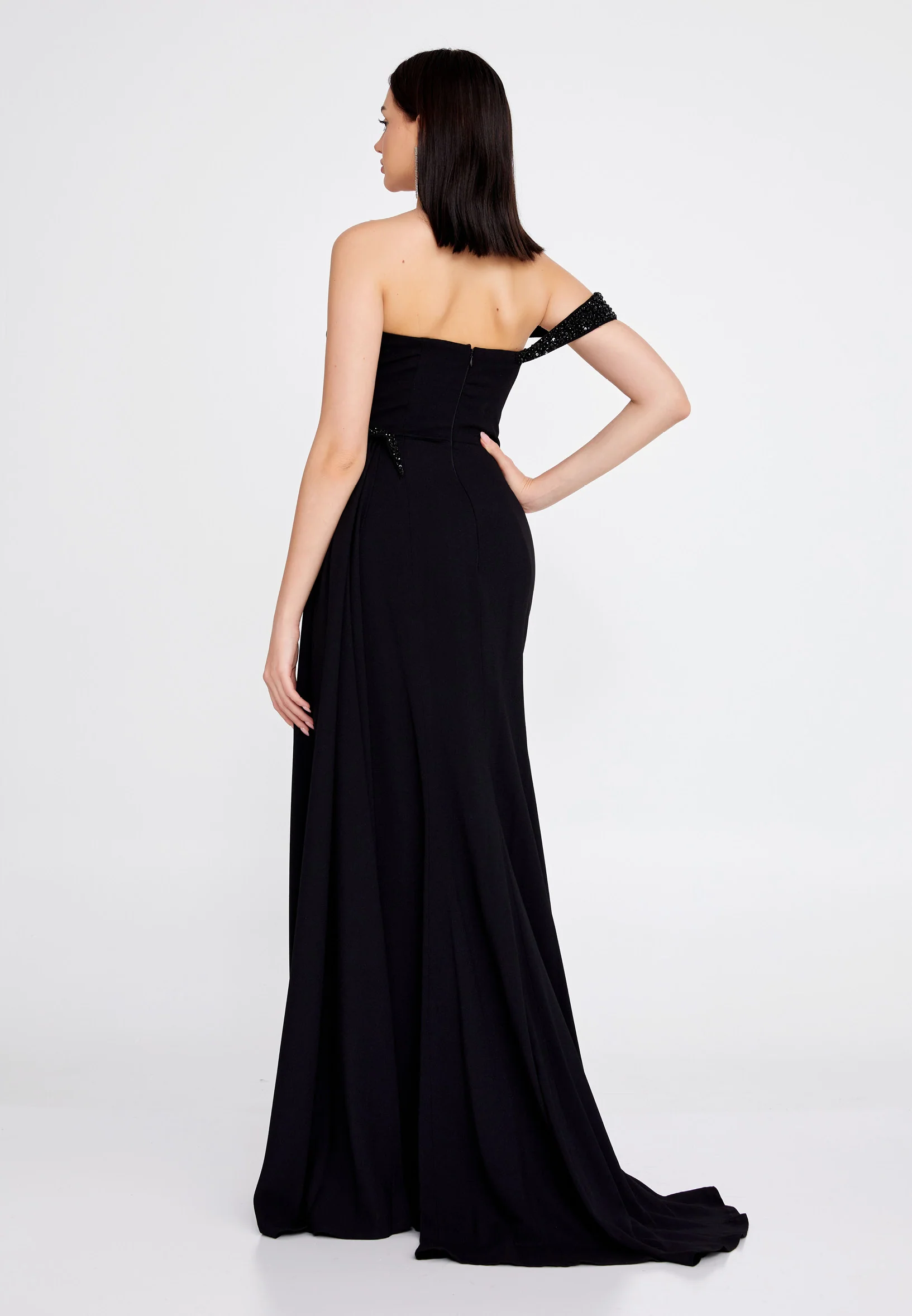 One Shoulder Maxi Crepe Mermaid Regular Evening Dress omn427 - Image 6
