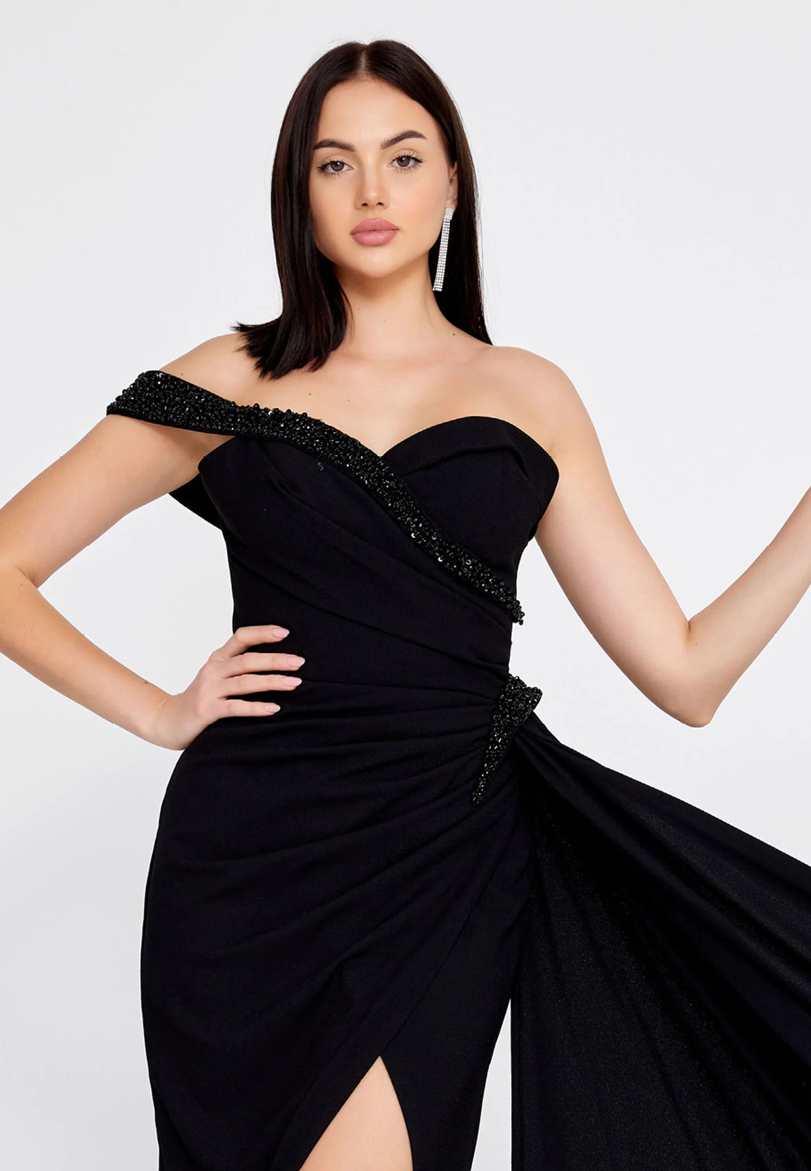 One Shoulder Maxi Crepe Mermaid Regular Evening Dress omn427 - Image 8