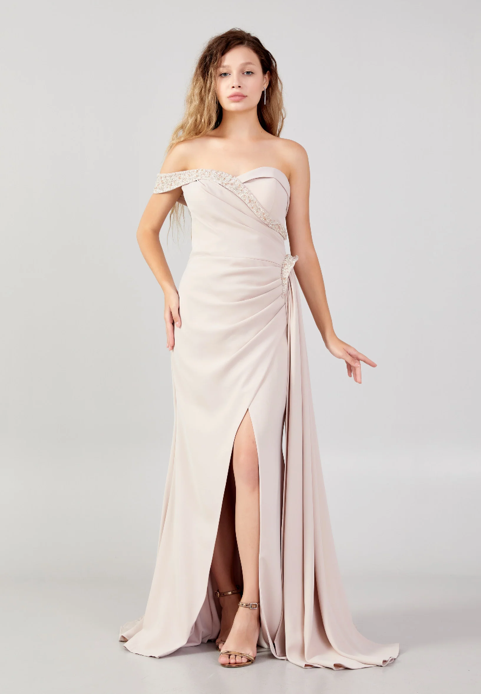 One Shoulder Maxi Crepe Mermaid Regular Evening Dress omn427 - Image 9