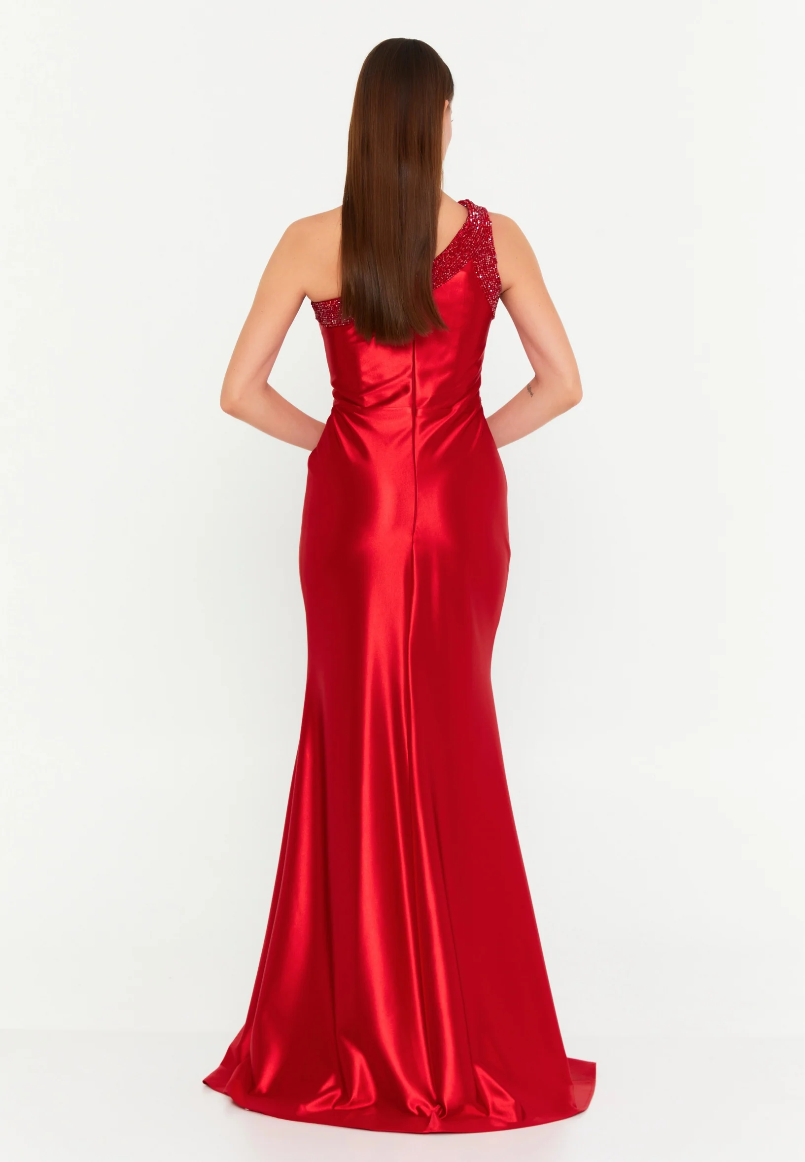 One Shoulder Maxi Lycra Mermaid Regular Wedding Guest Dress msp77329 - Image 15