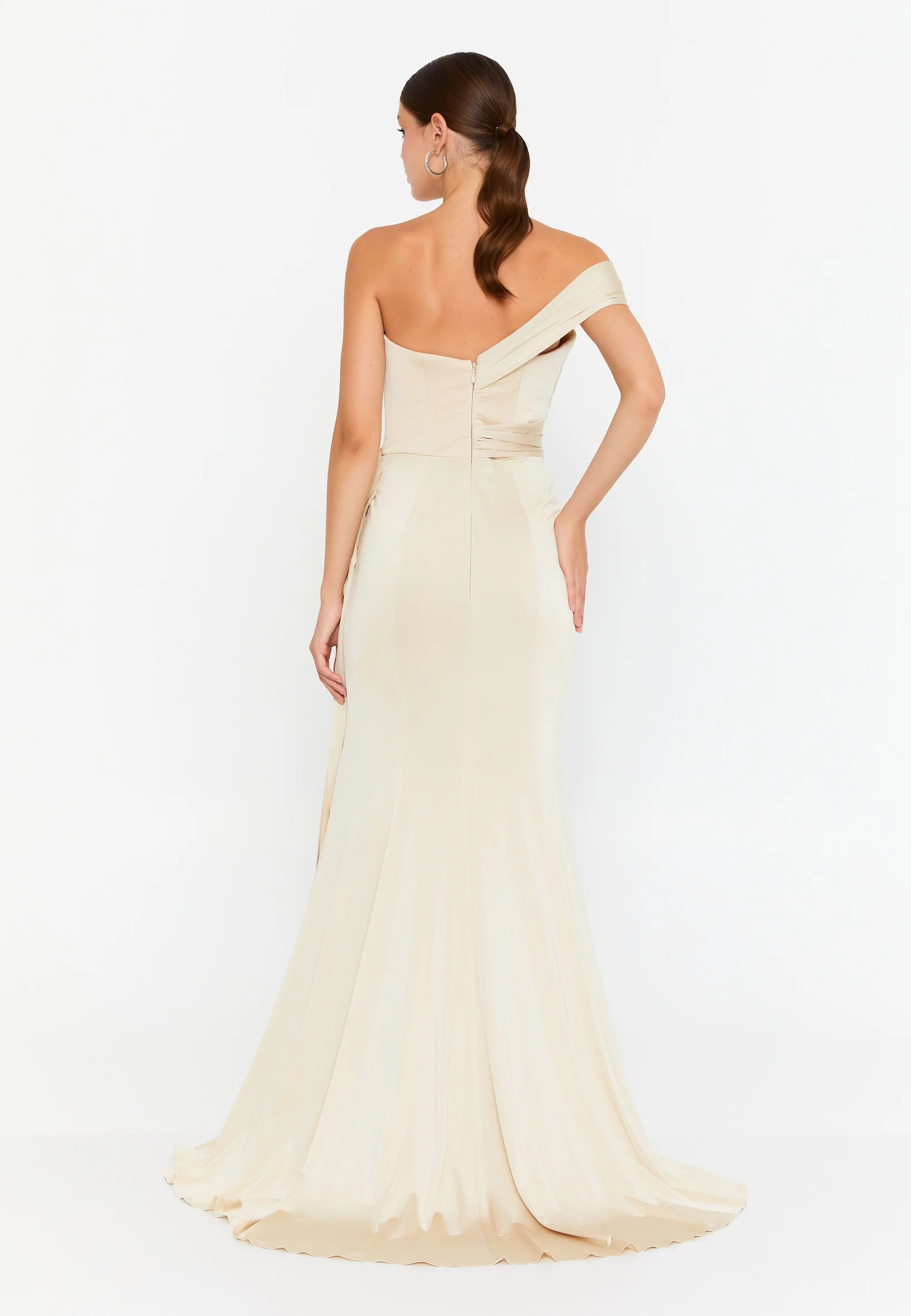 One Shoulder Maxi Lycra Mermaid Regular Wedding Guest Dress omn409 - Image 3