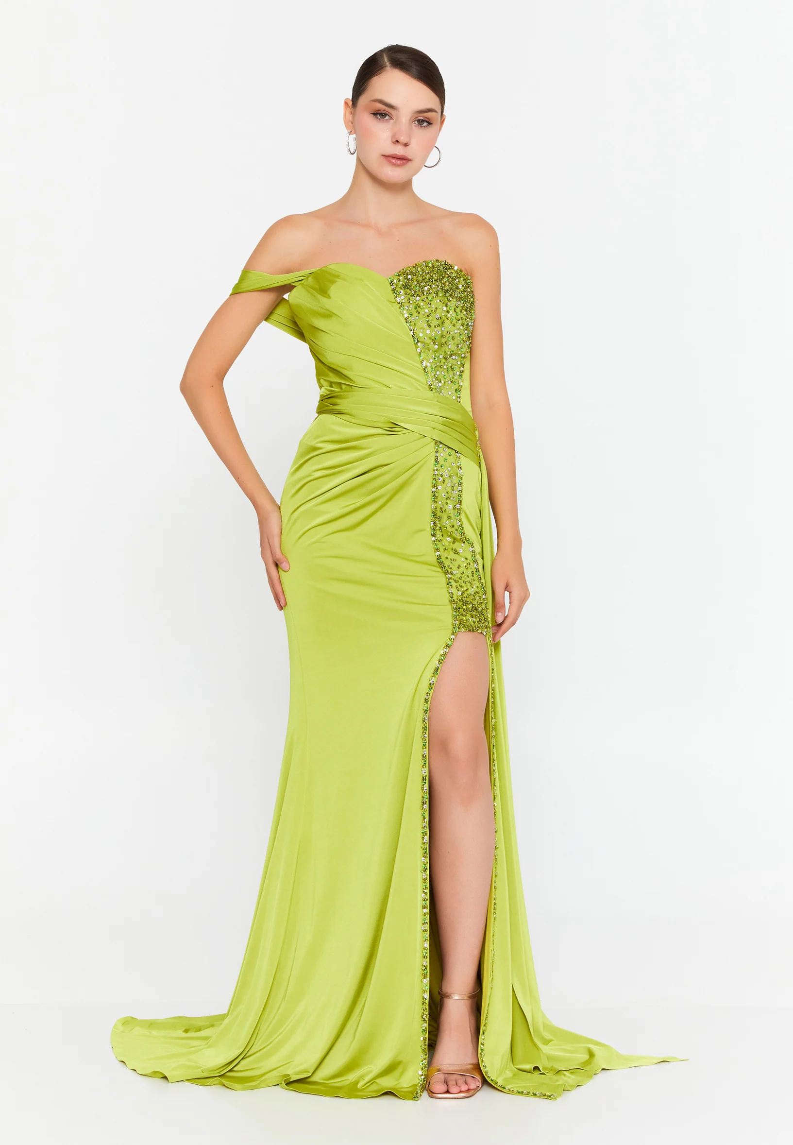 One Shoulder Maxi Lycra Mermaid Regular Wedding Guest Dress omn409 - Image 8