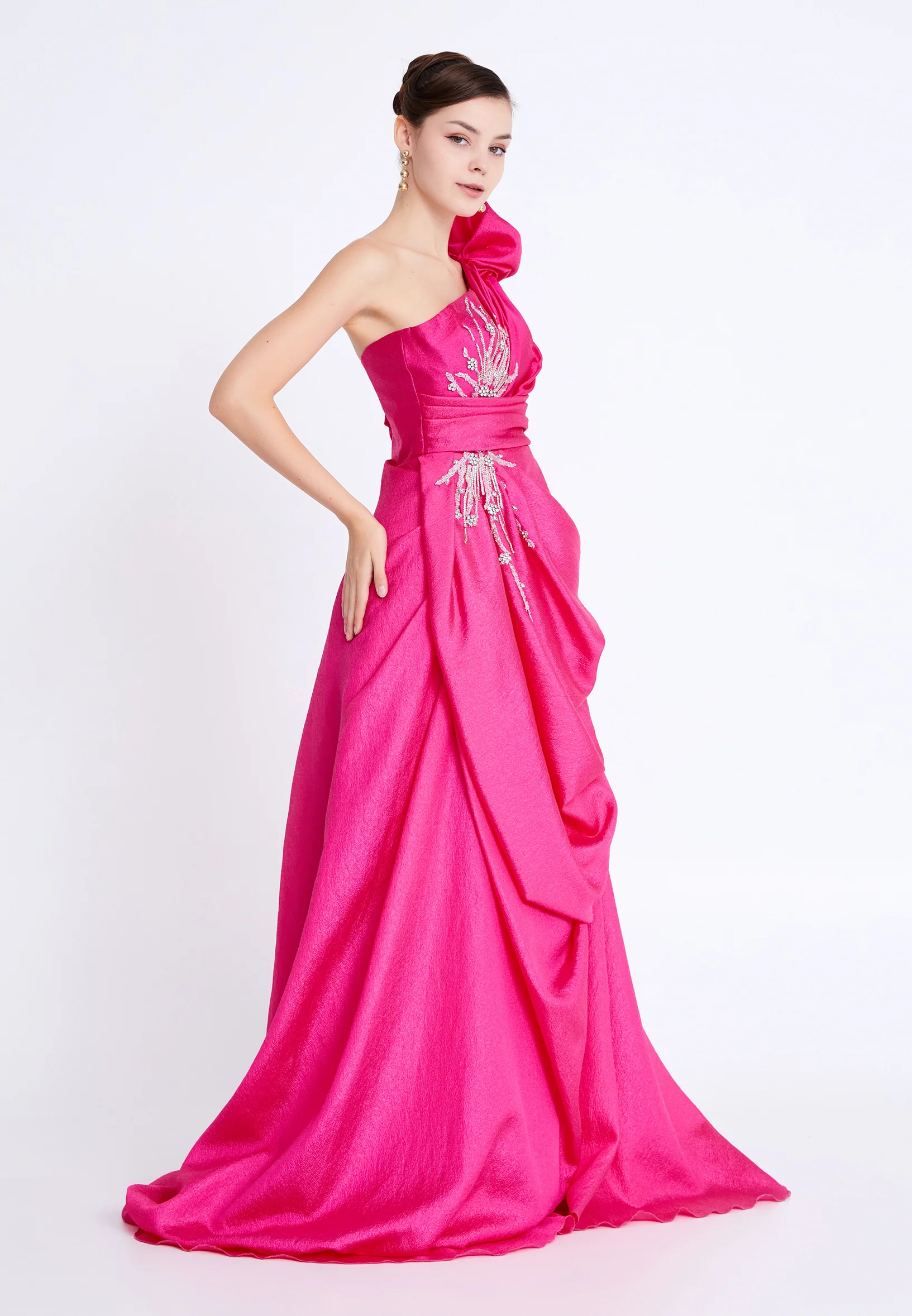 One Shoulder Maxi Polyester A - Line Regular Prom Dress aln1813 - Image 3