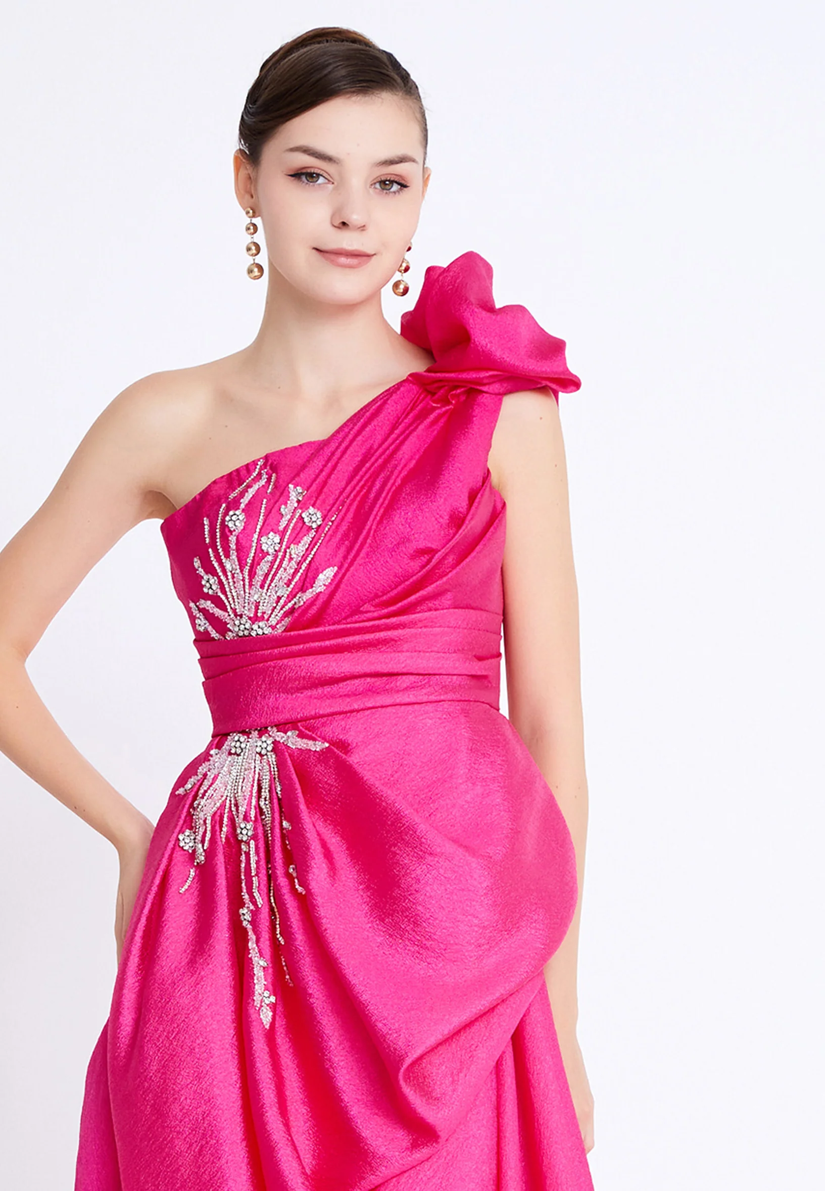 One Shoulder Maxi Polyester A - Line Regular Prom Dress aln1813 - Image 4