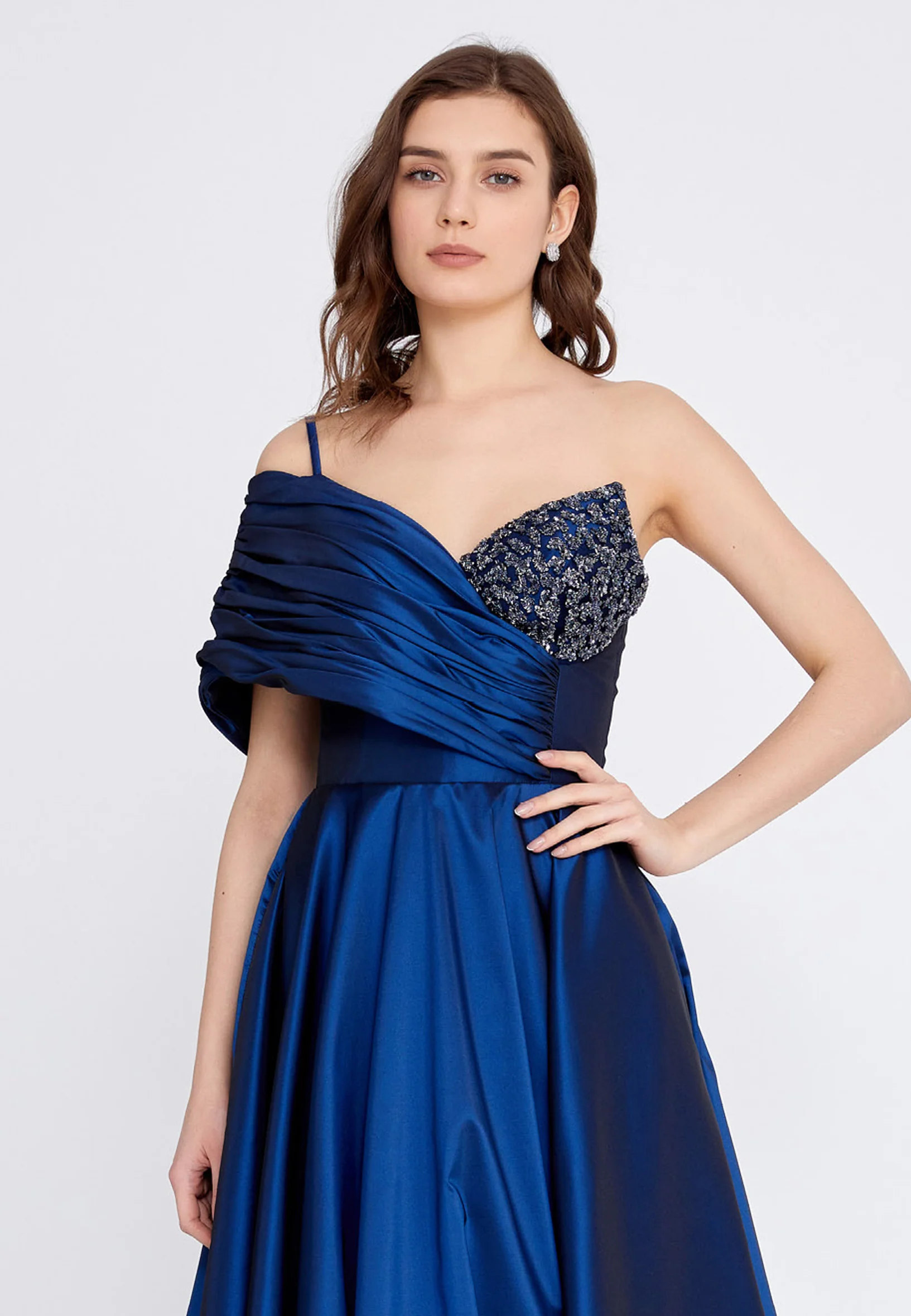 One Shoulder Maxi Polyester A - Line Regular Wedding Guest Dress aln1513 - Image 12