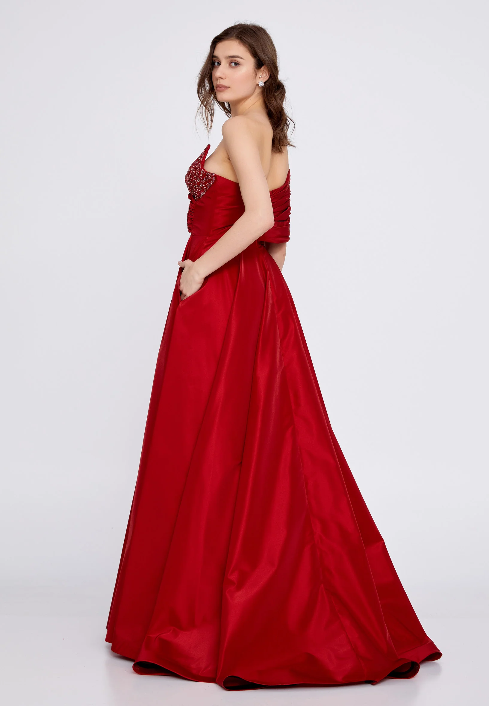 One Shoulder Maxi Polyester A - Line Regular Wedding Guest Dress aln1513 - Image 18