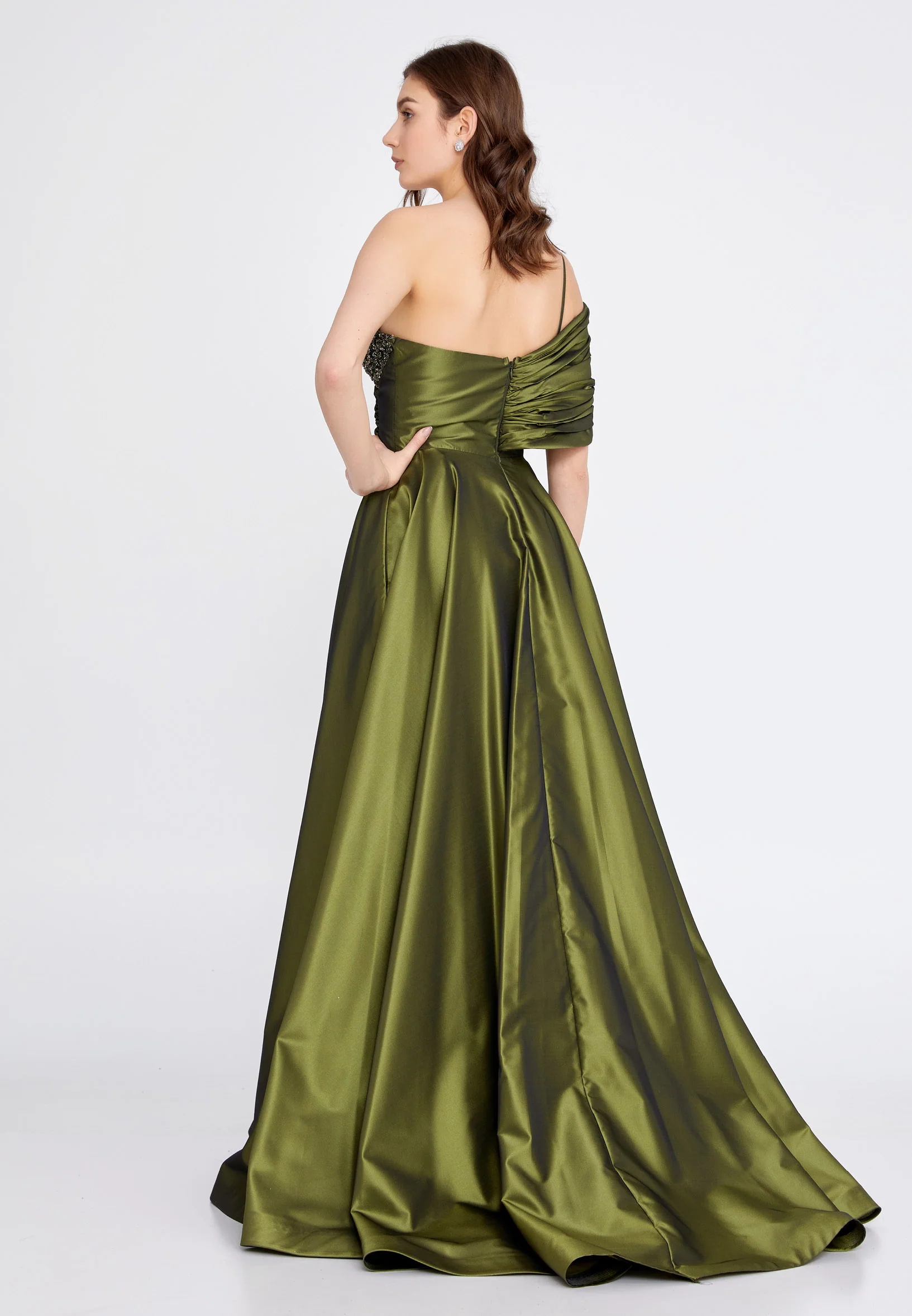 One Shoulder Maxi Polyester A - Line Regular Wedding Guest Dress aln1513 - Image 2