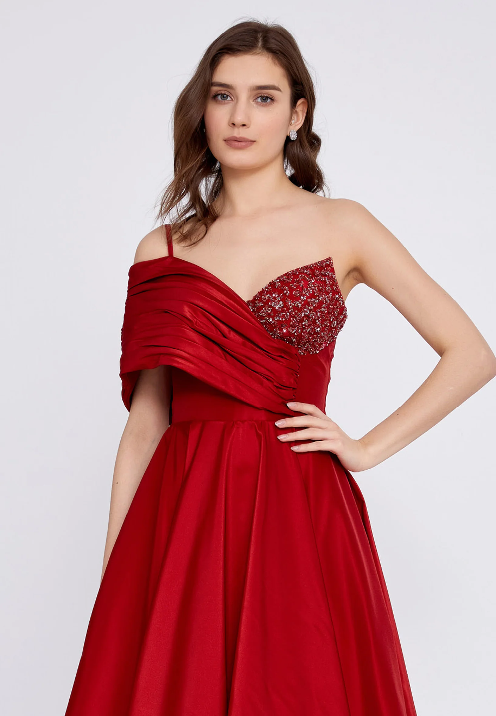 One Shoulder Maxi Polyester A - Line Regular Wedding Guest Dress aln1513 - Image 20