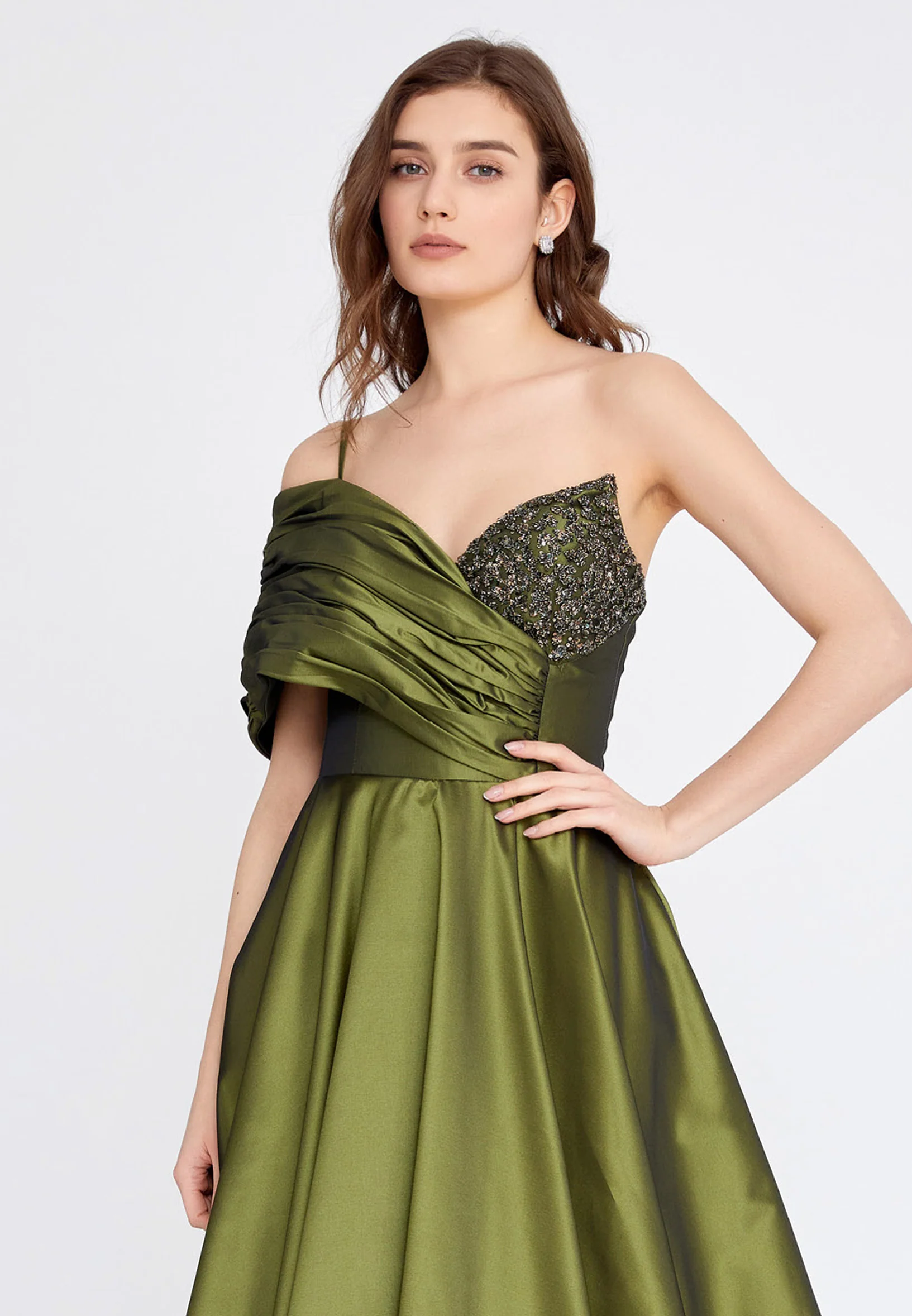 One Shoulder Maxi Polyester A - Line Regular Wedding Guest Dress aln1513 - Image 4