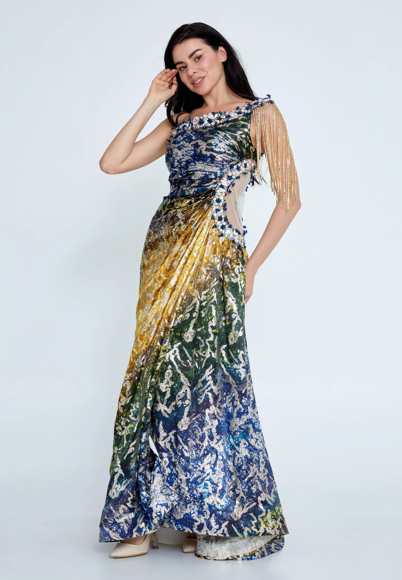 One Shoulder Maxi Satin A - Line Regular Prom Dress mtn88184 - Image 3