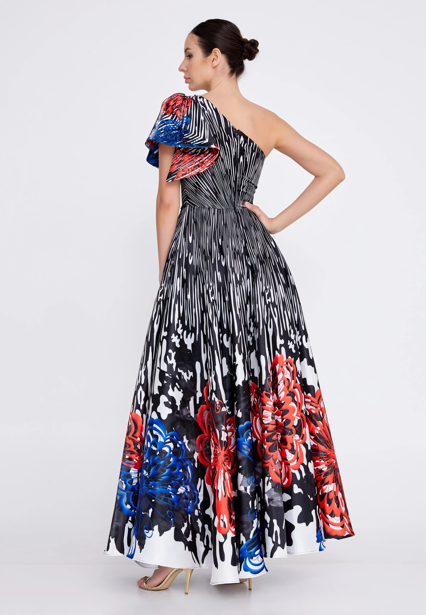 One Shoulder Maxi Satin A - Line Regular Prom Dress ons000-124 - Image 10