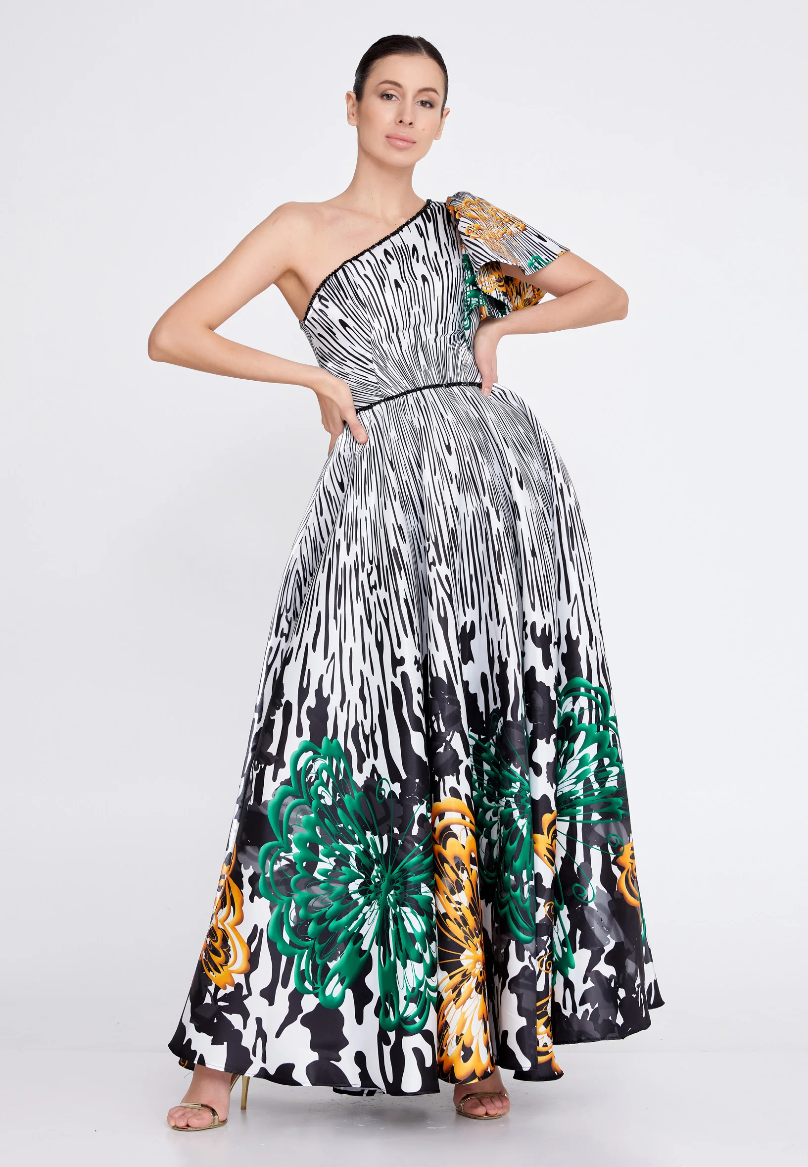 One Shoulder Maxi Satin A - Line Regular Prom Dress ons000-124 - Image 13