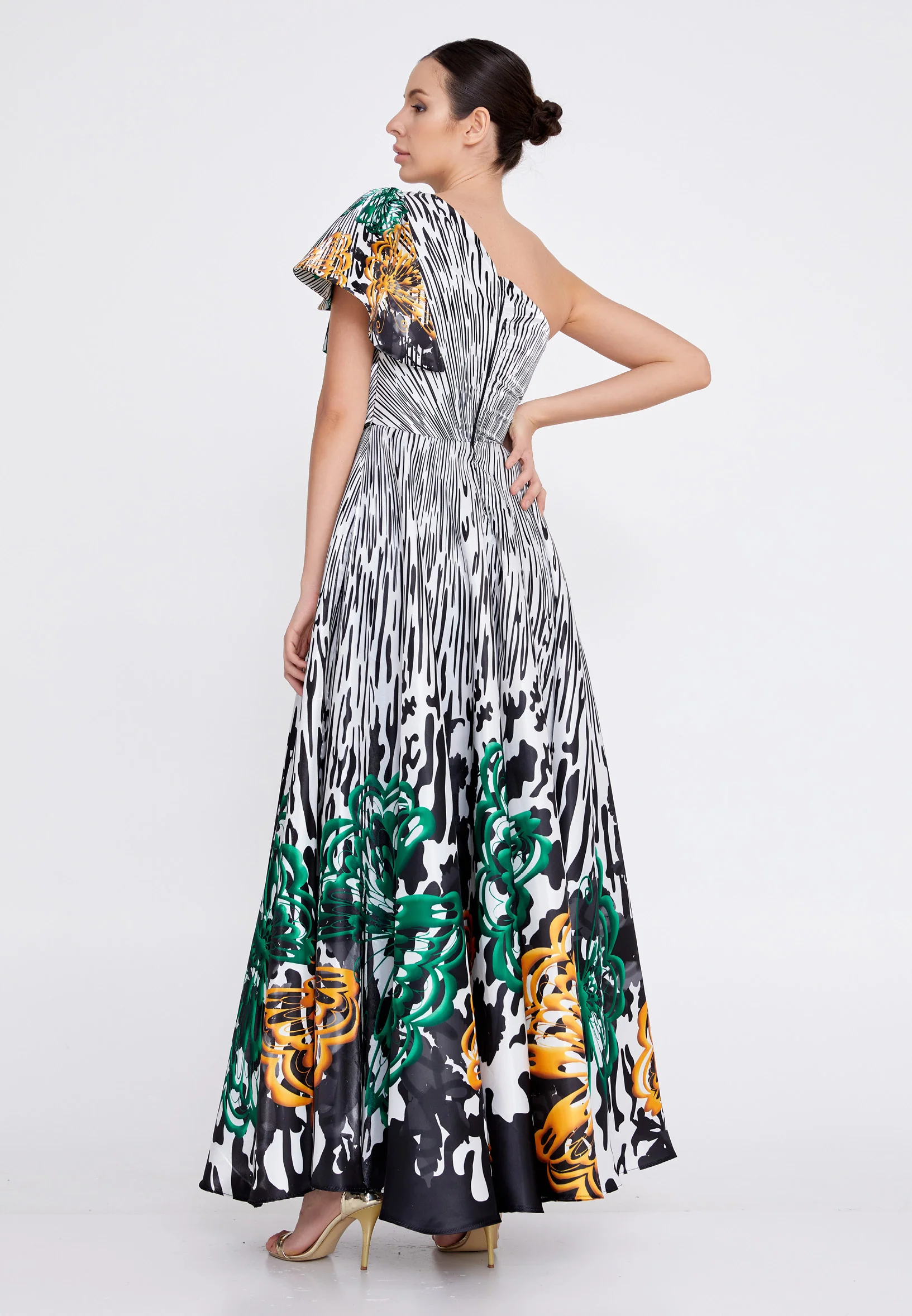 One Shoulder Maxi Satin A - Line Regular Prom Dress ons000-124 - Image 14