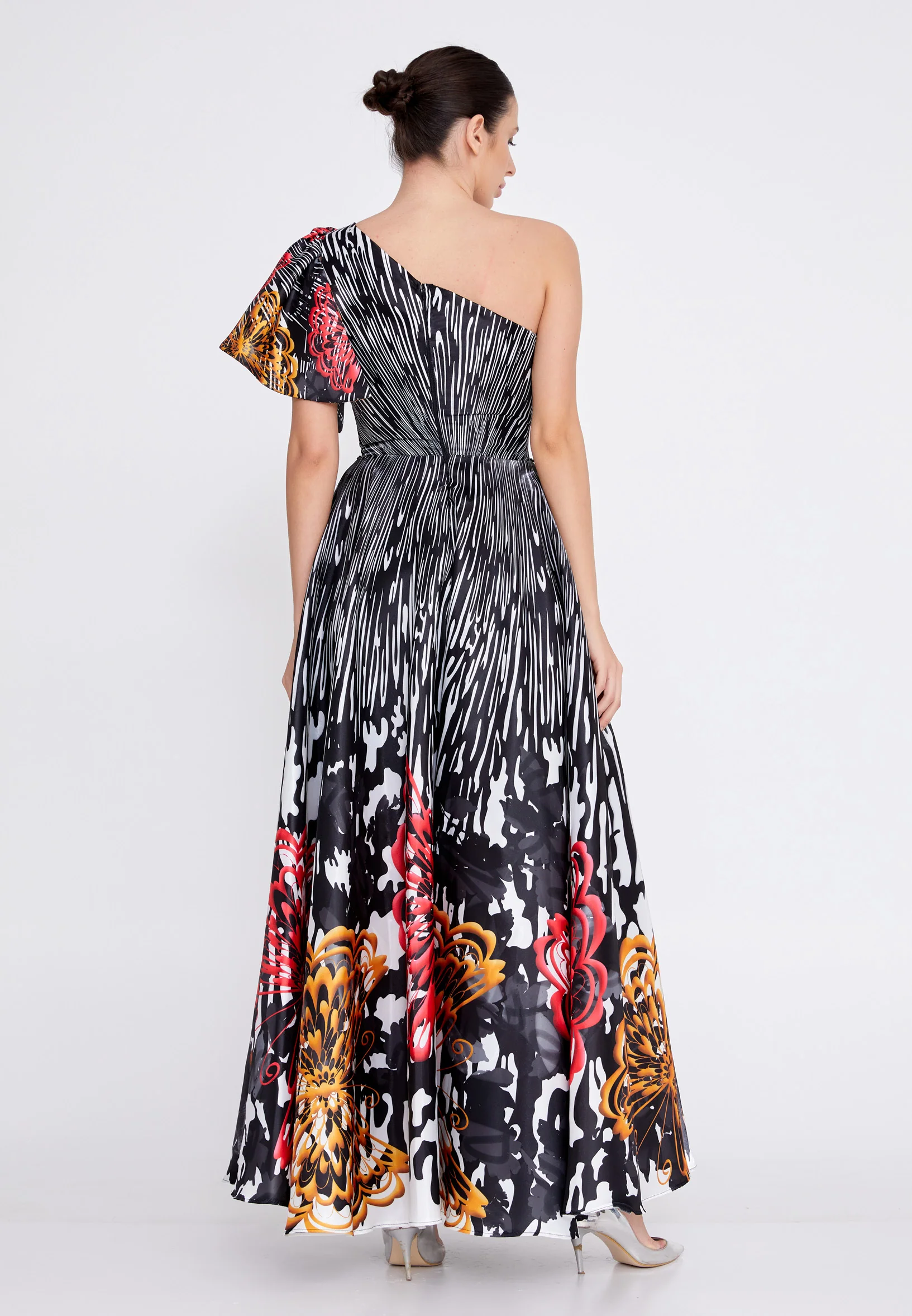 One Shoulder Maxi Satin A - Line Regular Prom Dress ons000-124 - Image 2