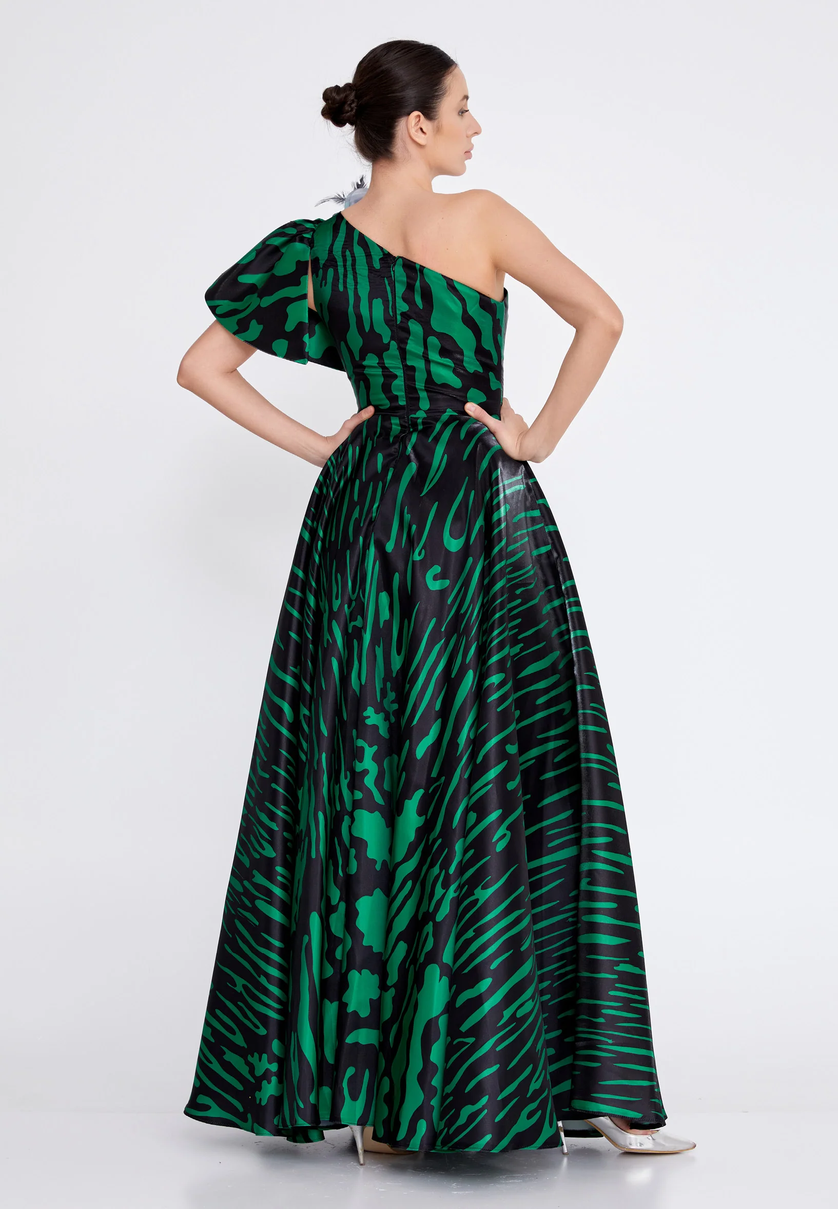 One Shoulder Maxi Satin A - Line Regular Prom Dress ons000-58 - Image 2