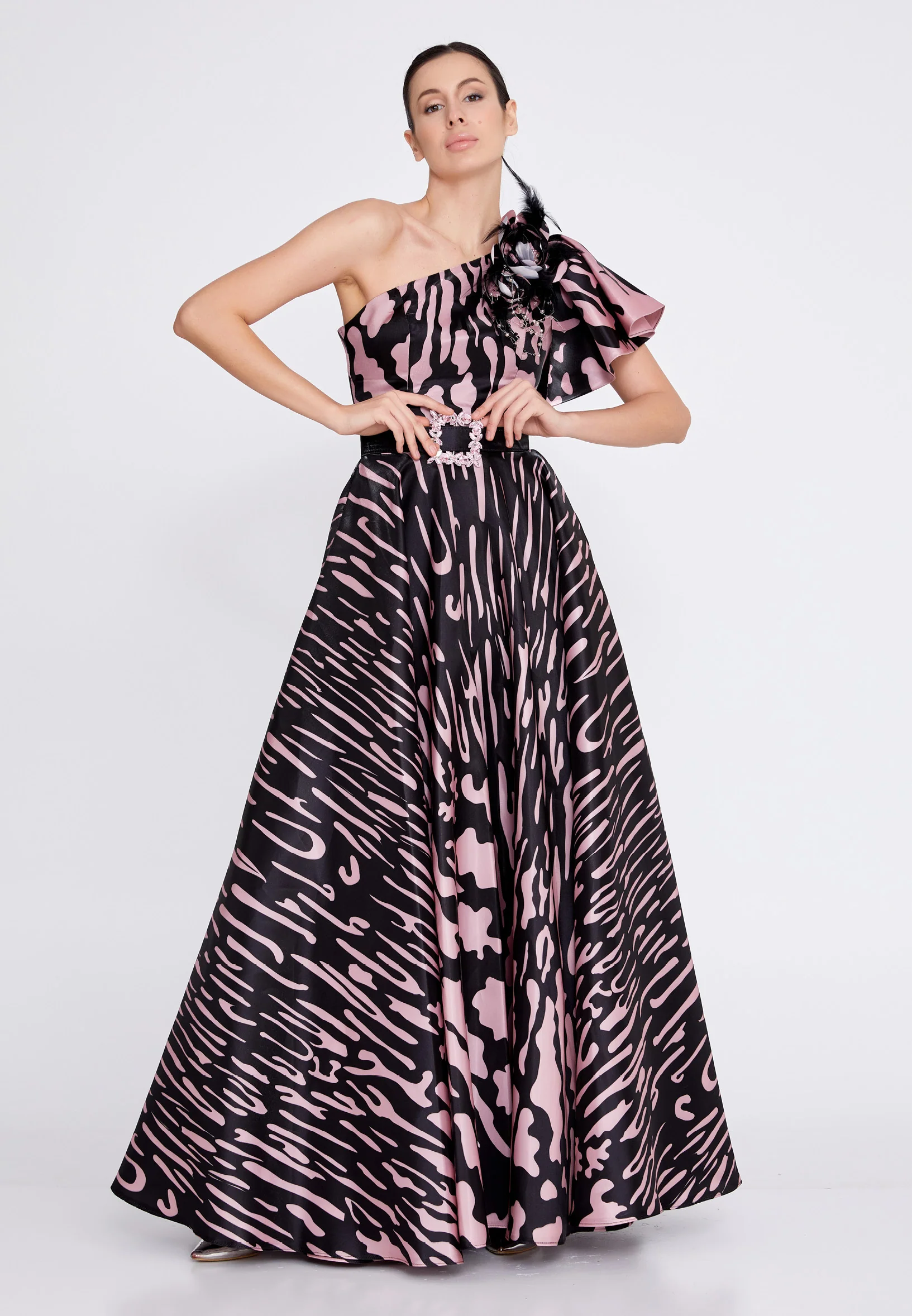 One Shoulder Maxi Satin A - Line Regular Prom Dress ons000-58 - Image 5