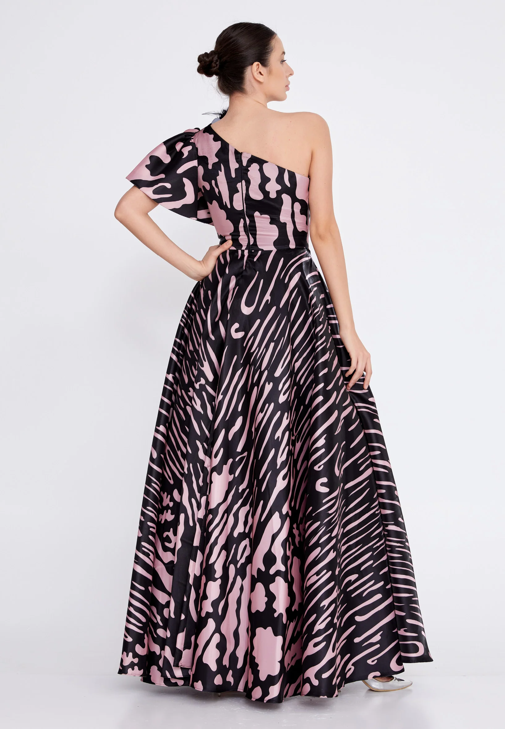 One Shoulder Maxi Satin A - Line Regular Prom Dress ons000-58 - Image 6