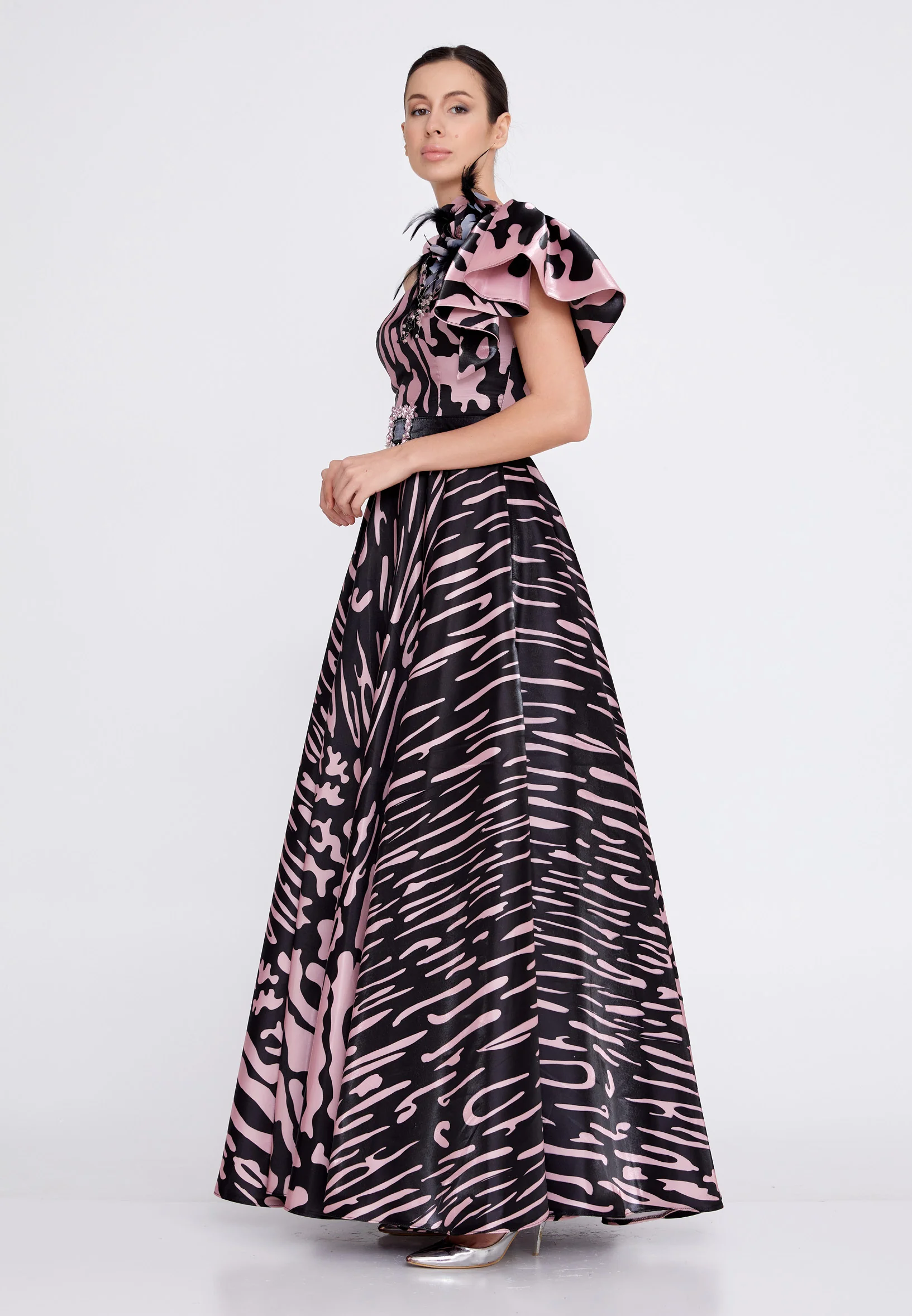 One Shoulder Maxi Satin A - Line Regular Prom Dress ons000-58 - Image 7