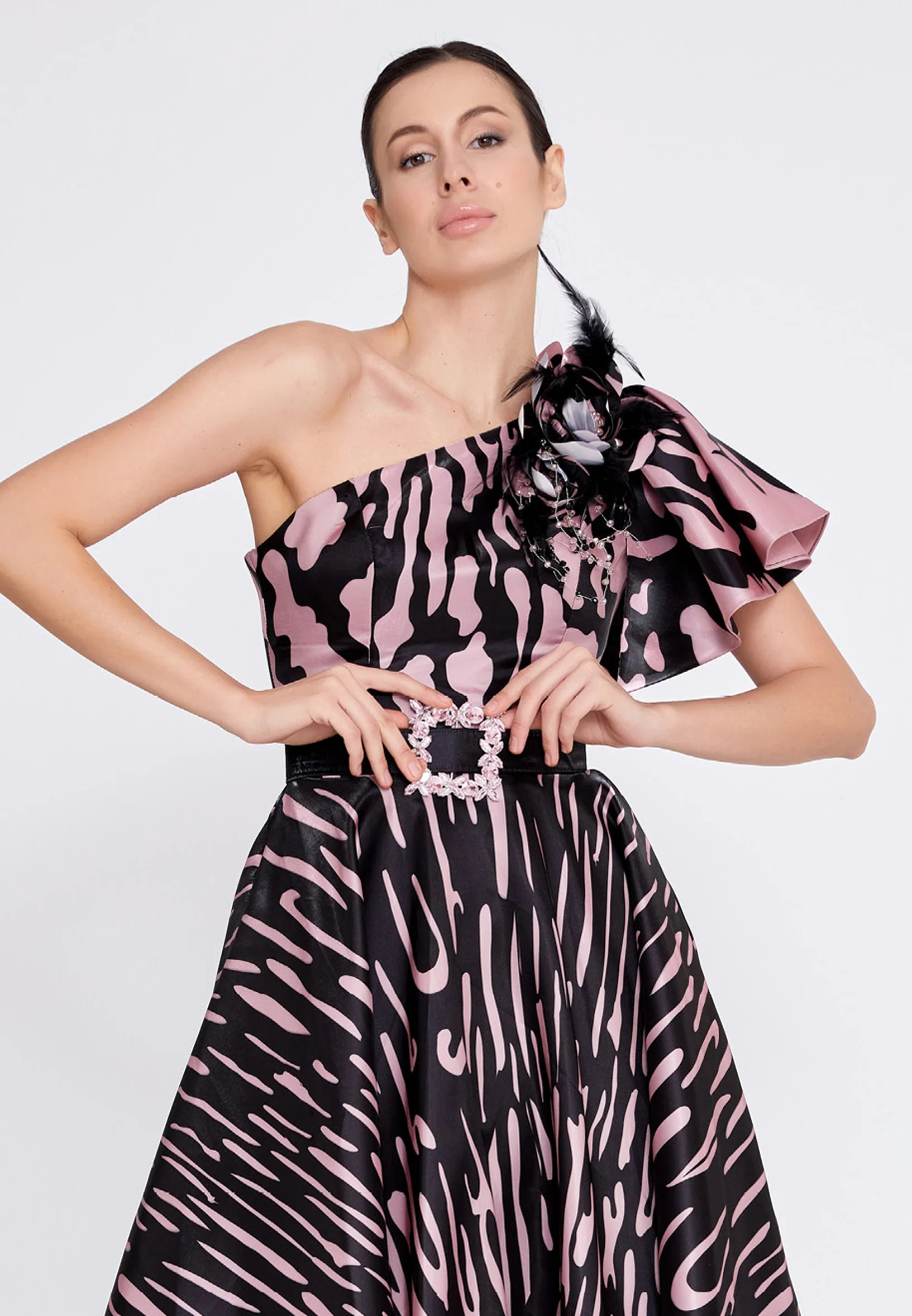 One Shoulder Maxi Satin A - Line Regular Prom Dress ons000-58 - Image 8