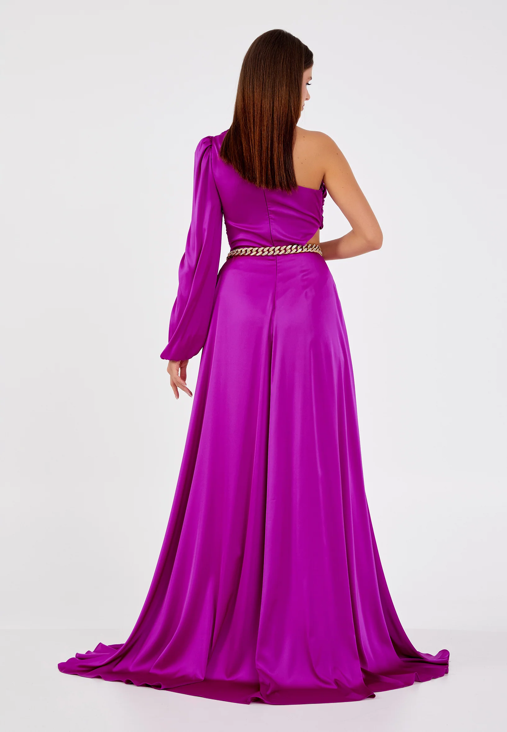 One Shoulder Maxi Satin Column Regular Evening Dress aln1622 - Image 2