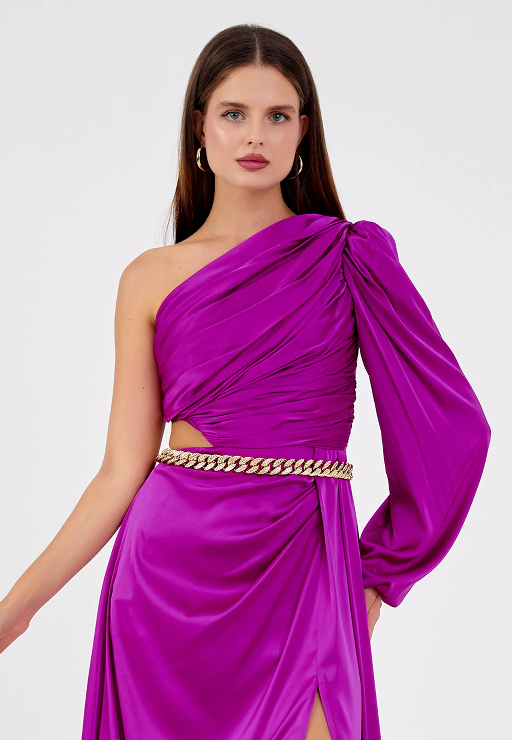 One Shoulder Maxi Satin Column Regular Evening Dress aln1622 - Image 4