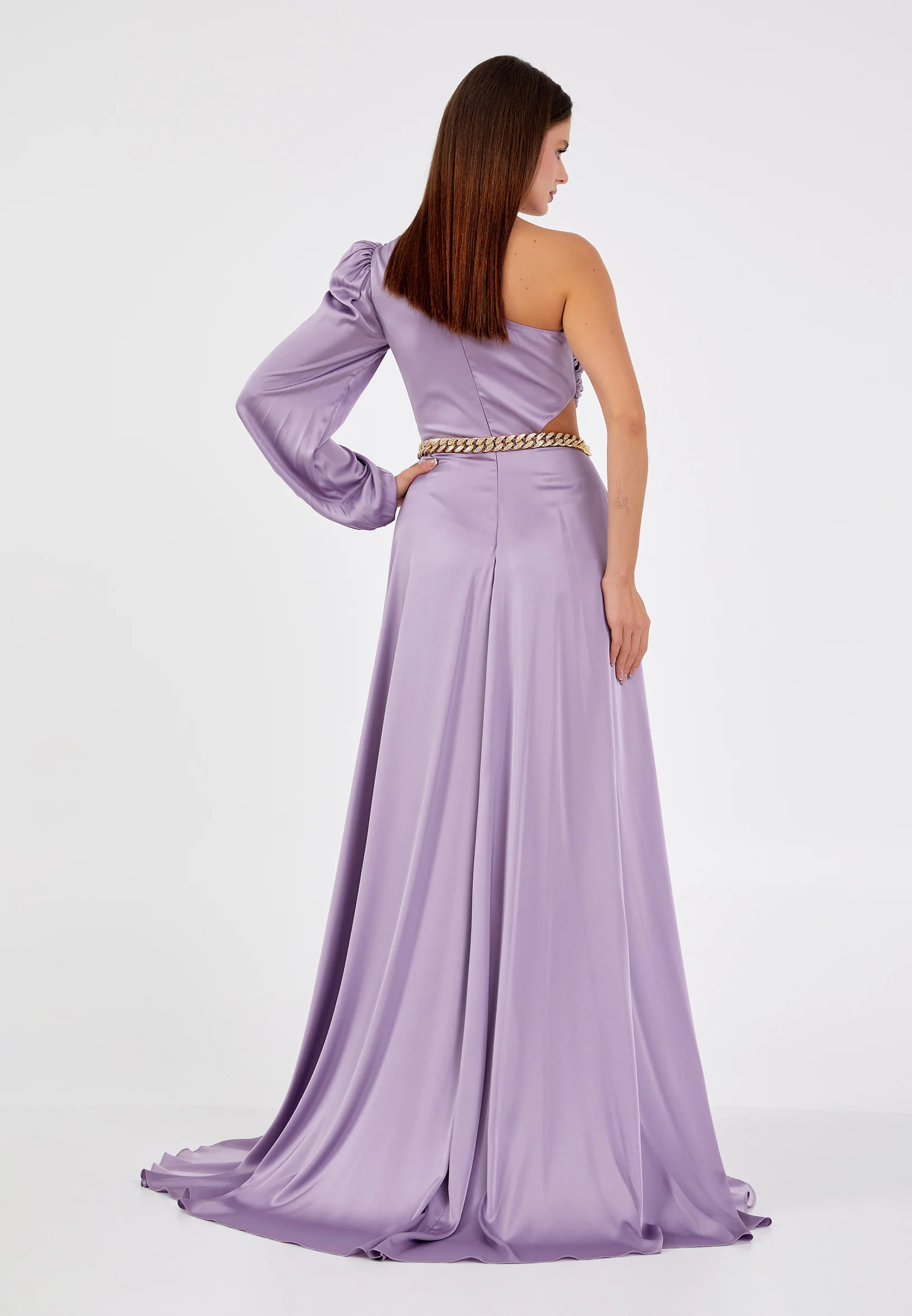 One Shoulder Maxi Satin Column Regular Evening Dress aln1622 - Image 6