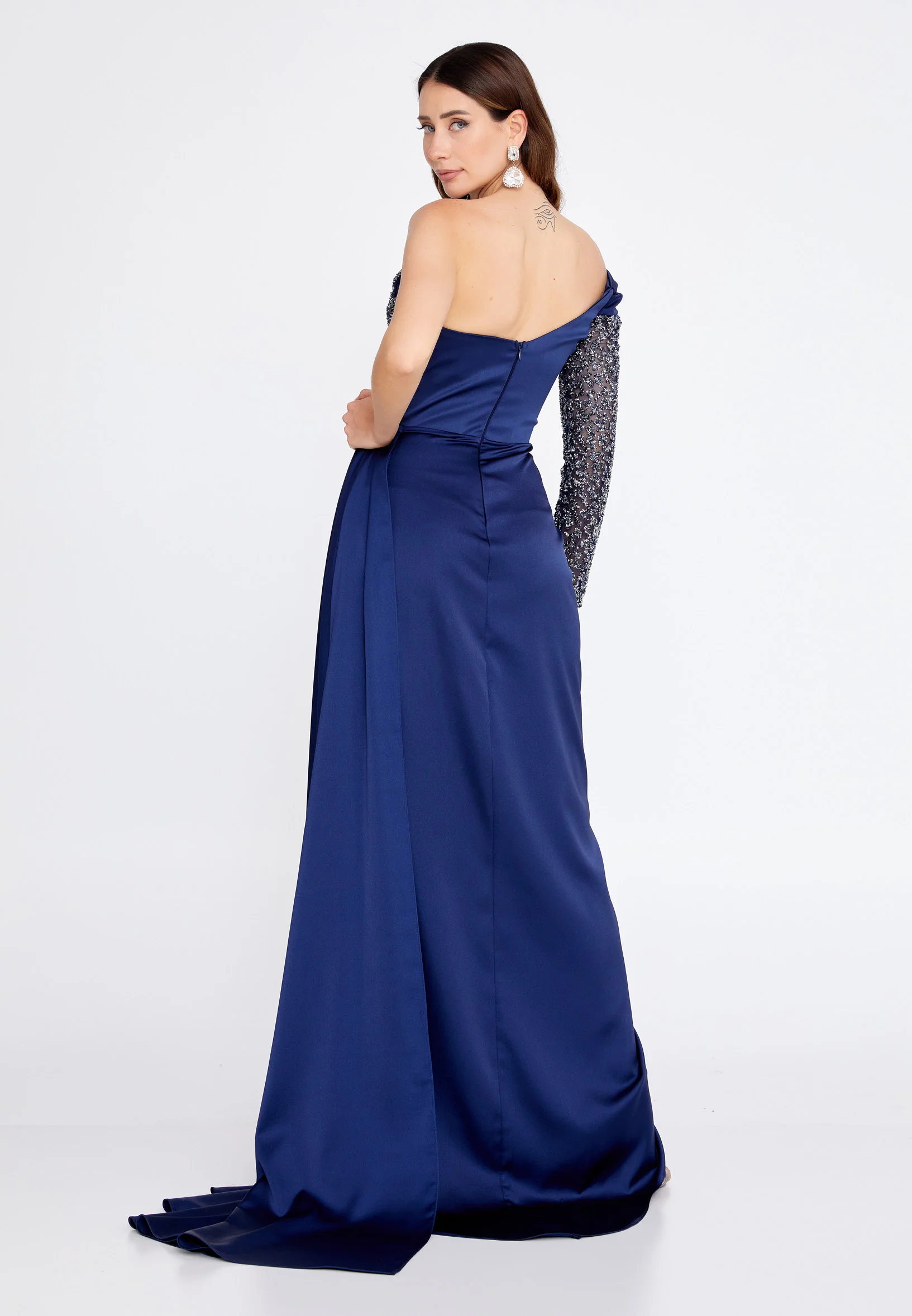 One Shoulder Maxi Satin Column Regular Wedding Guest Dress aln1501 - Image 24