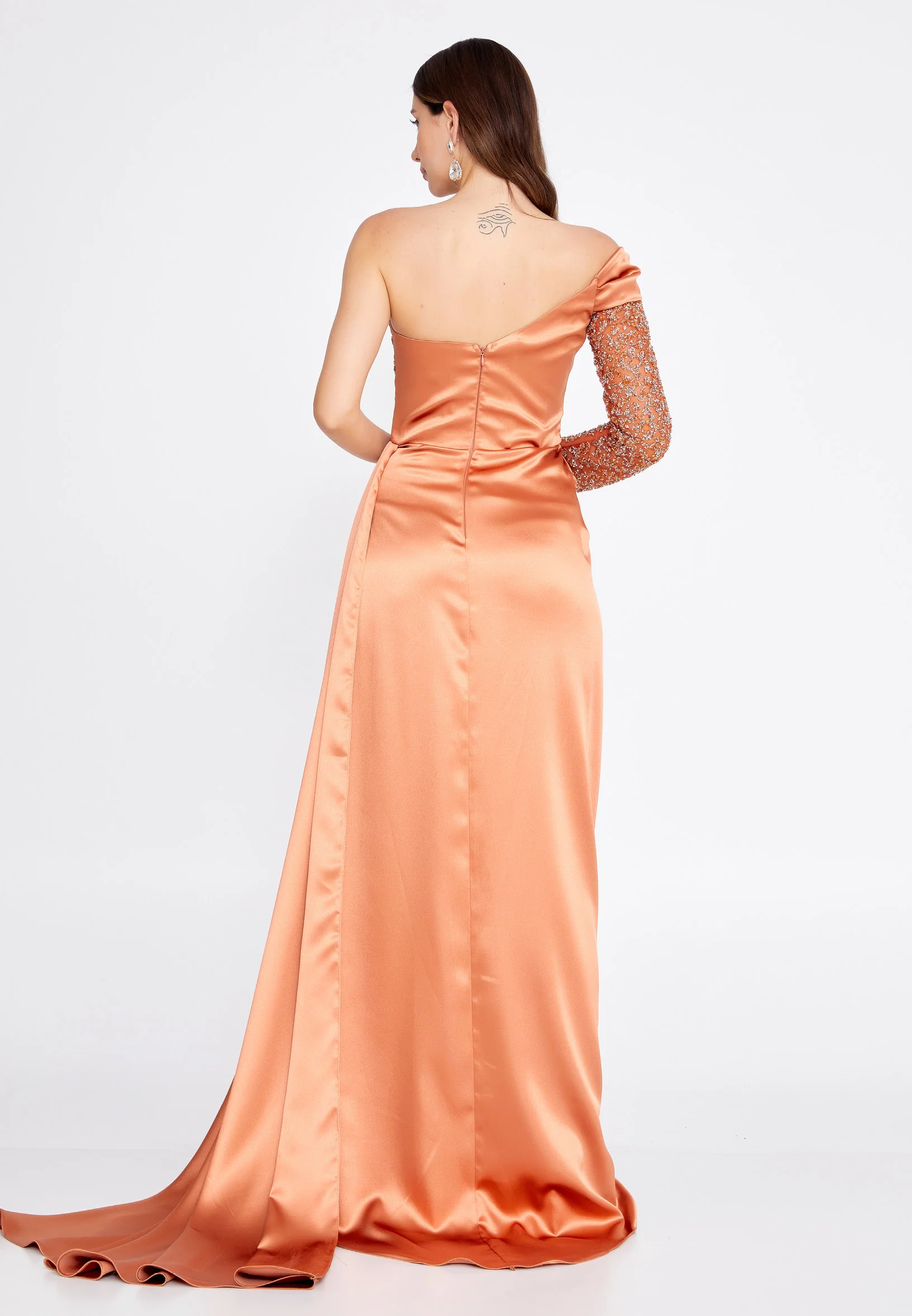 One Shoulder Maxi Satin Column Regular Wedding Guest Dress aln1501 - Image 28