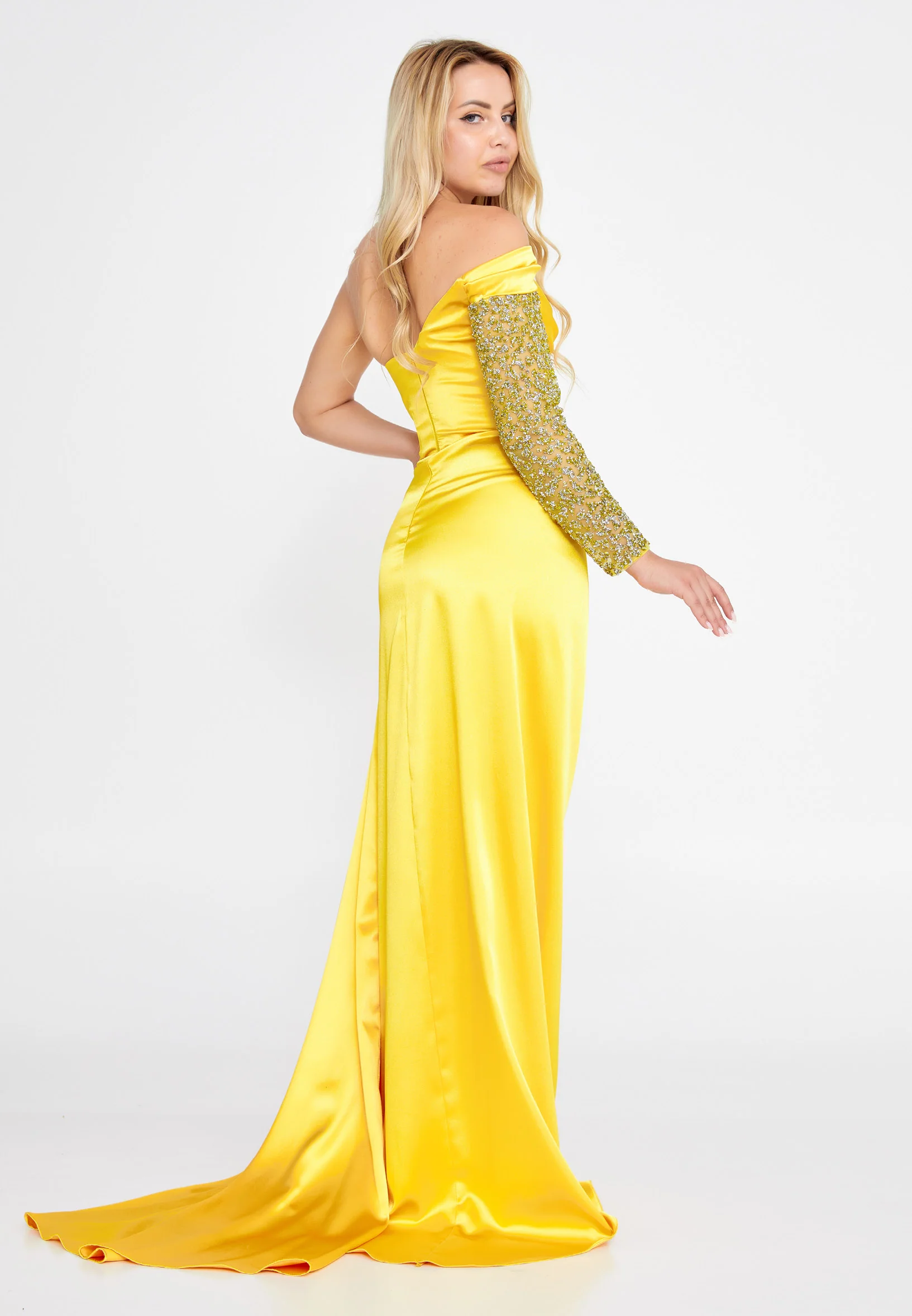 One Shoulder Maxi Satin Column Regular Wedding Guest Dress aln1501 - Image 40